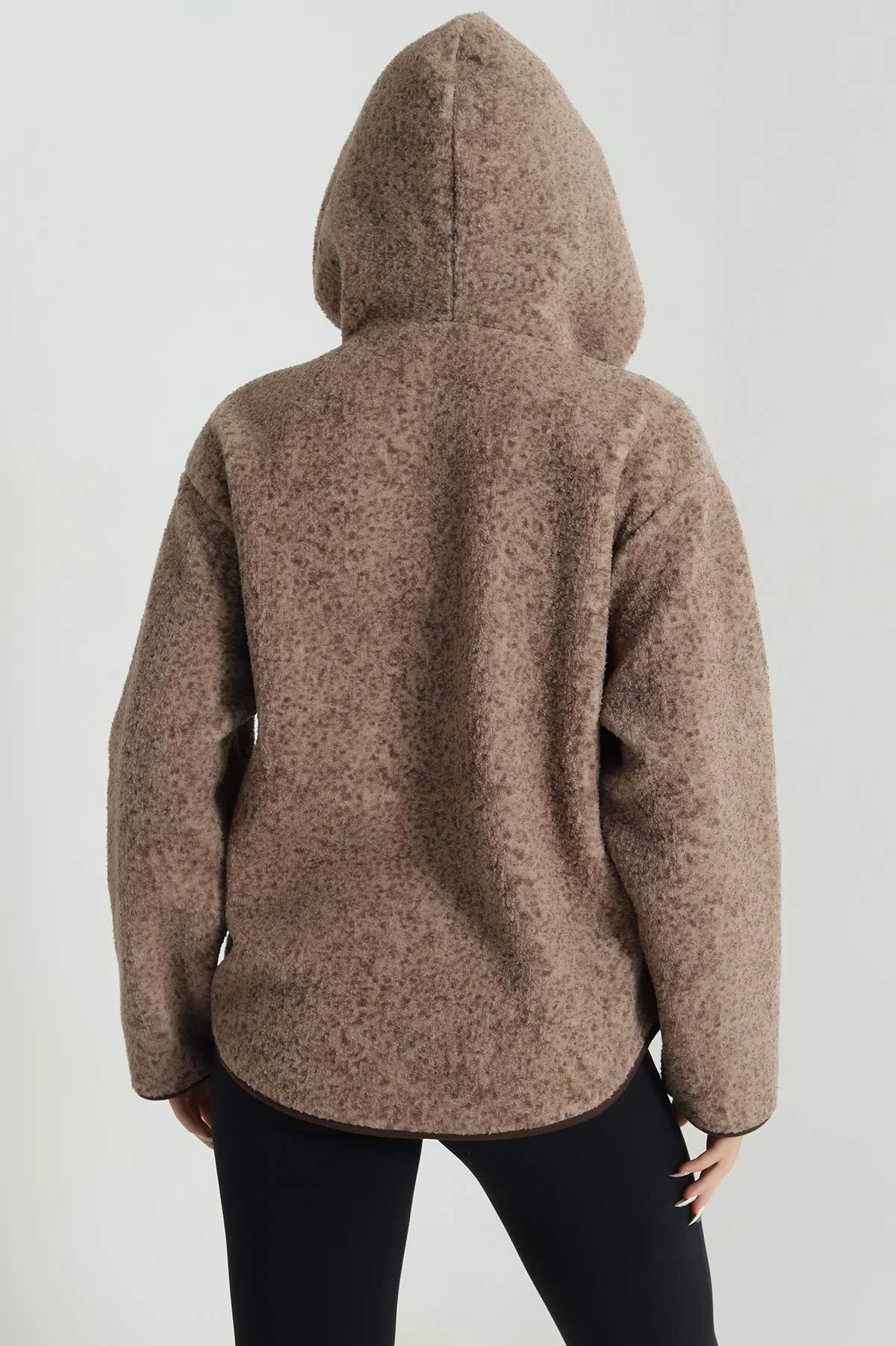Kahverengi Fermuarlı Kapşonlu Teddy Kadın Sweat 482462