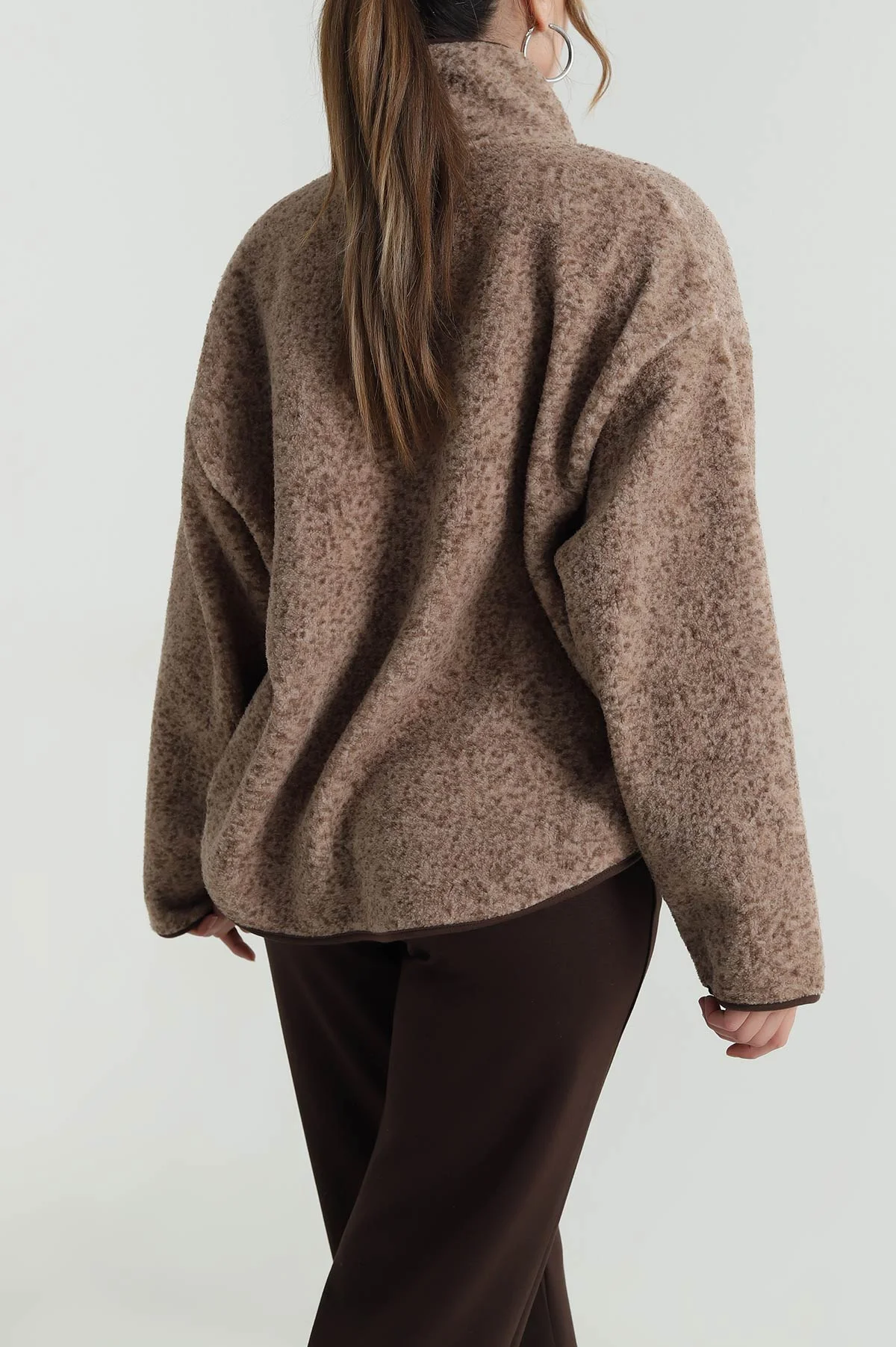Kahverengi Fermuarlı Teddy Kadın Sweat 483918