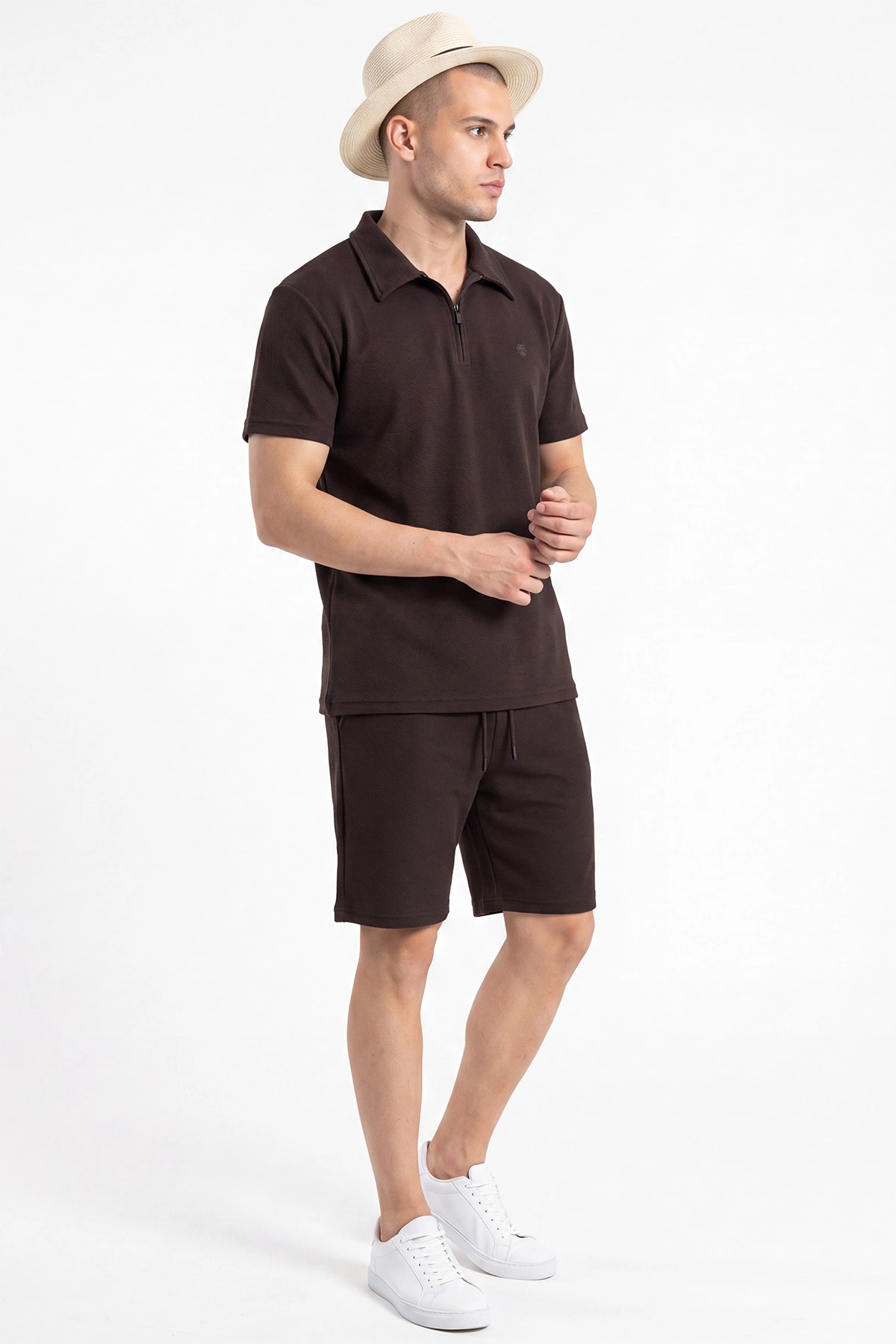 Kahverengi Fino Polo Yaka Erkek Şortlu Takım 473069