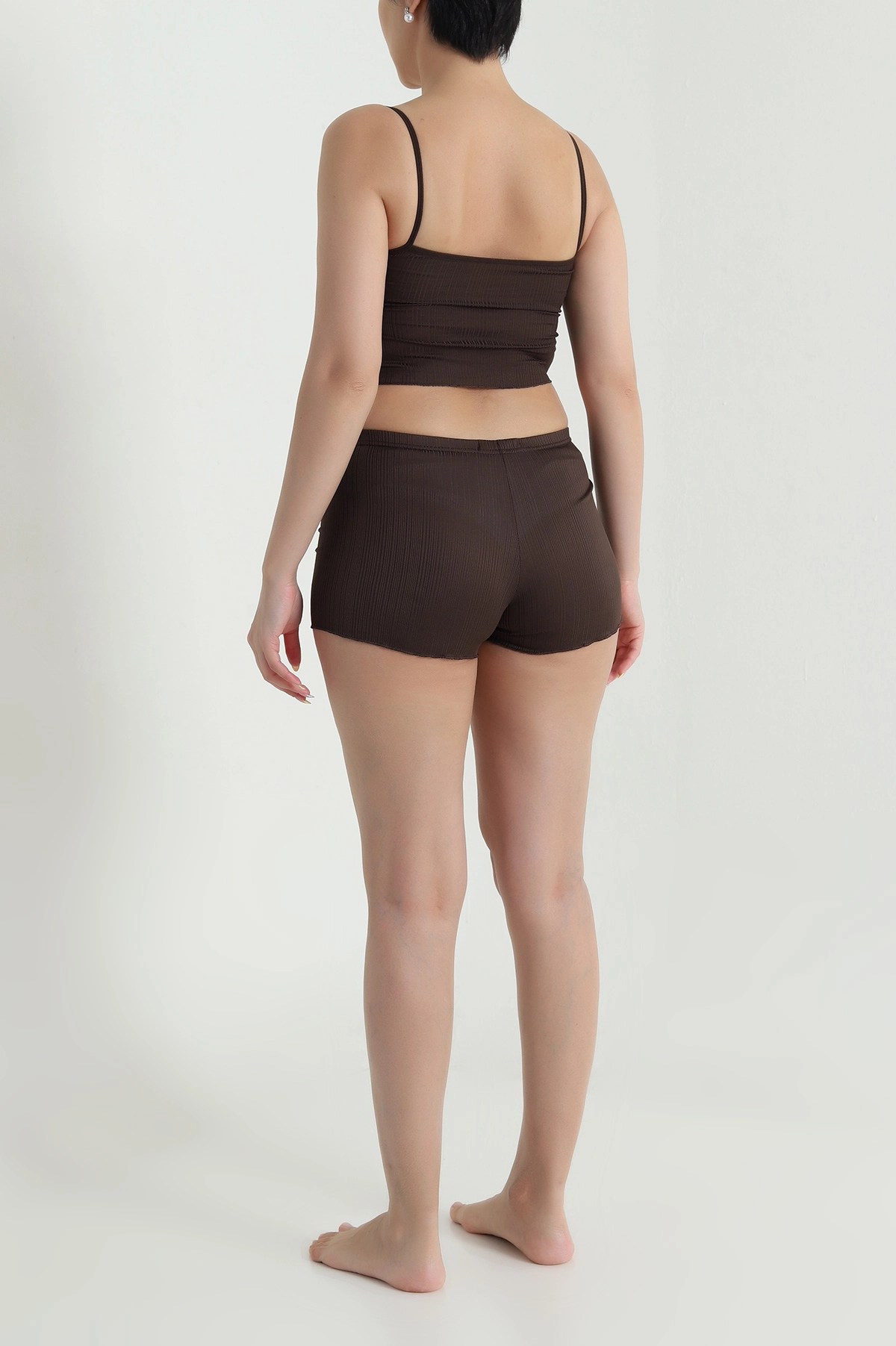 Kahverengi Fitilli Kadın Şortlu Pijama Takımı 466398
