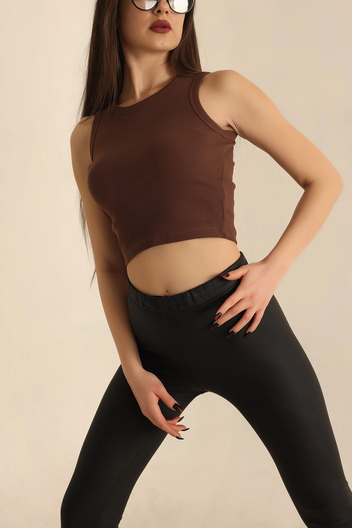 Kahverengi Fitilli Likralı Atlet 245593