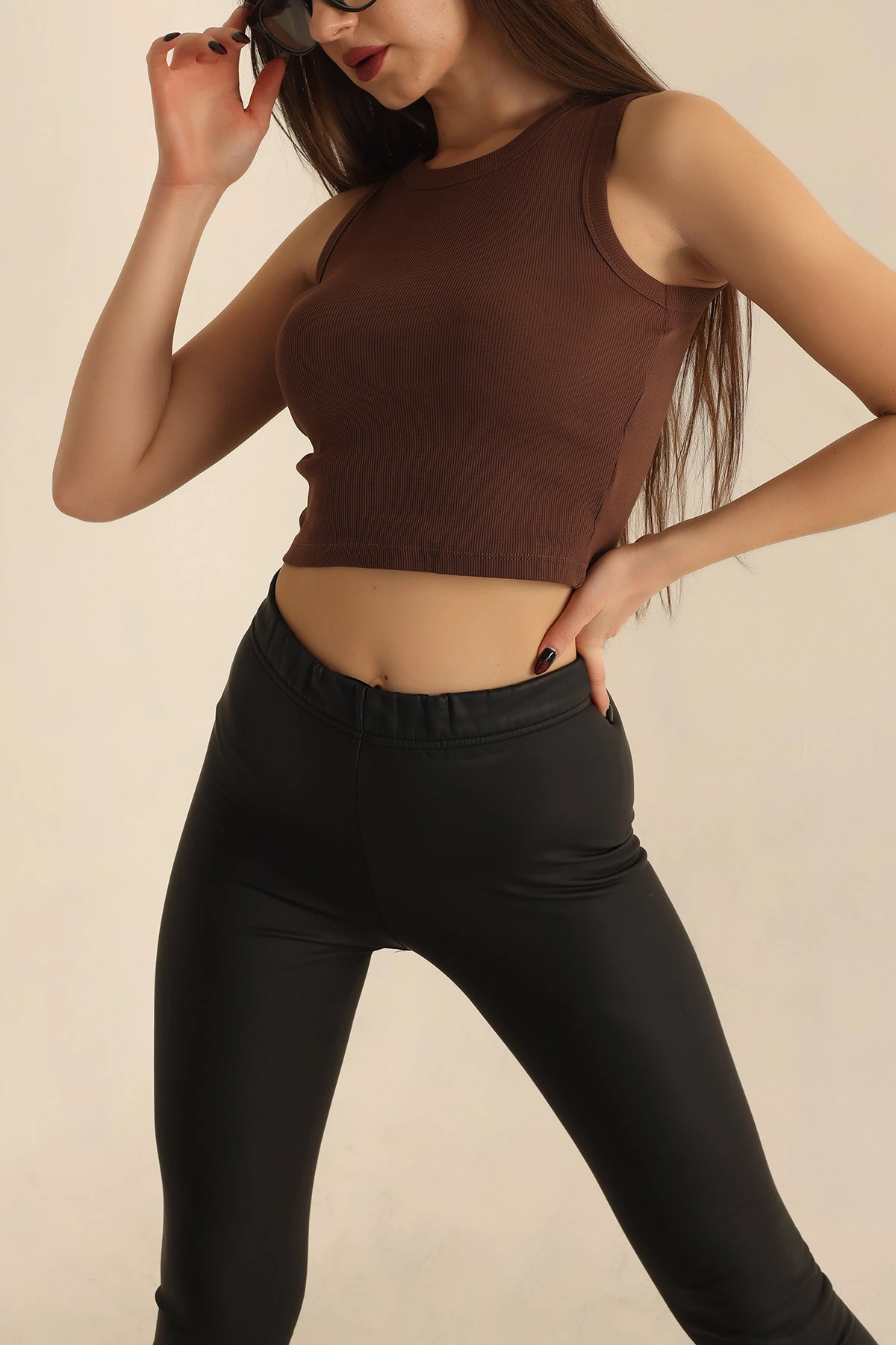 Kahverengi Fitilli Likralı Atlet 245593