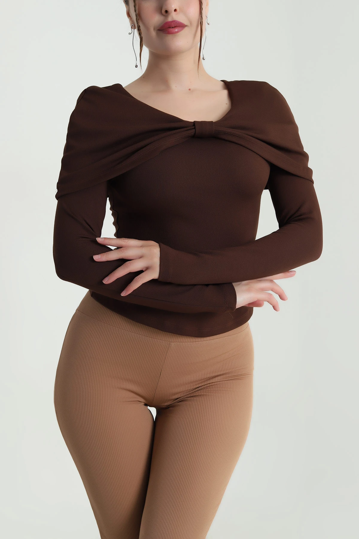 Kahverengi Fitilli Modal Kadın Bluz 482836