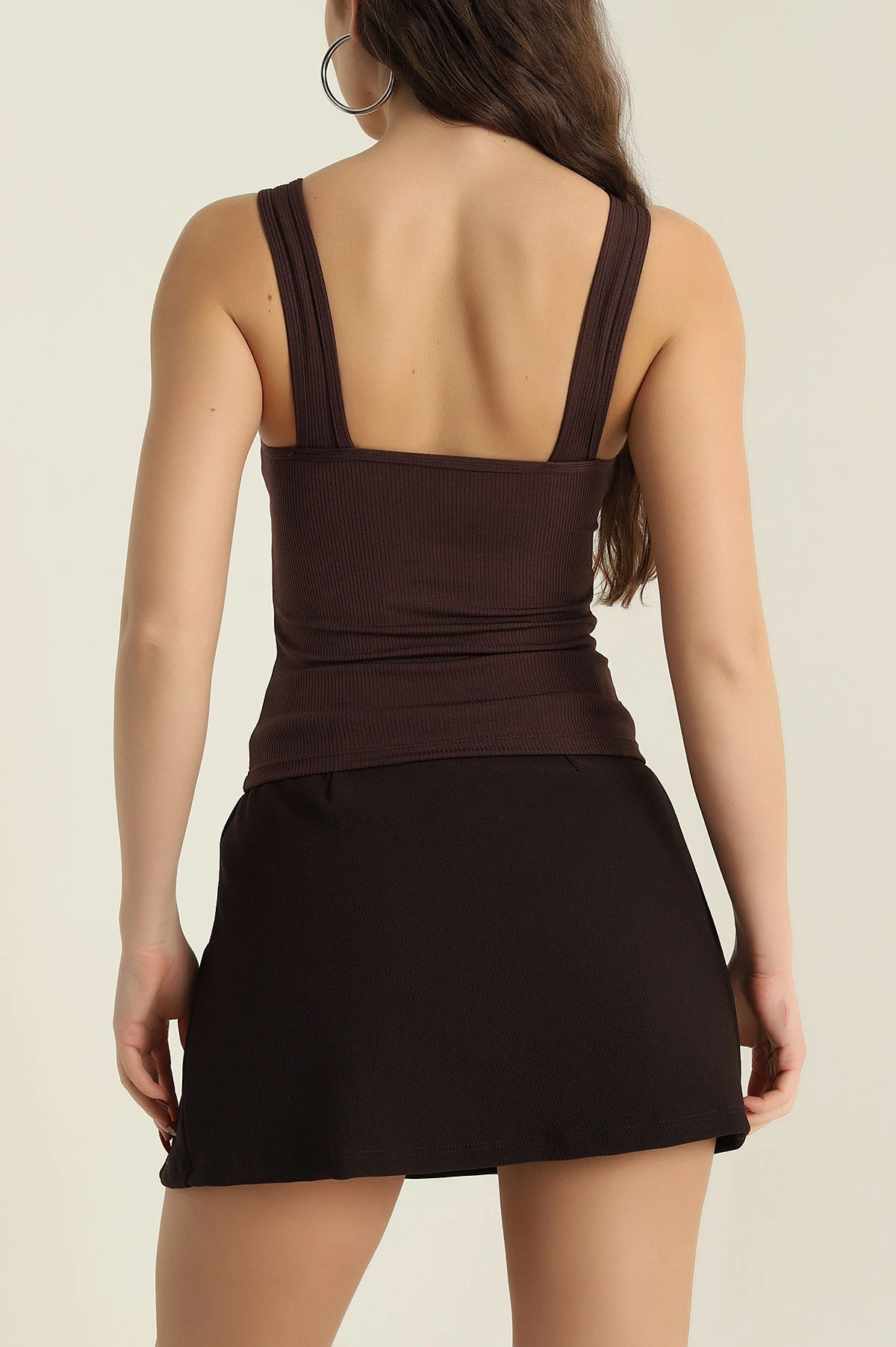 Kahverengi Fitilli Pedli Askılı Zıbın Bluz 417345