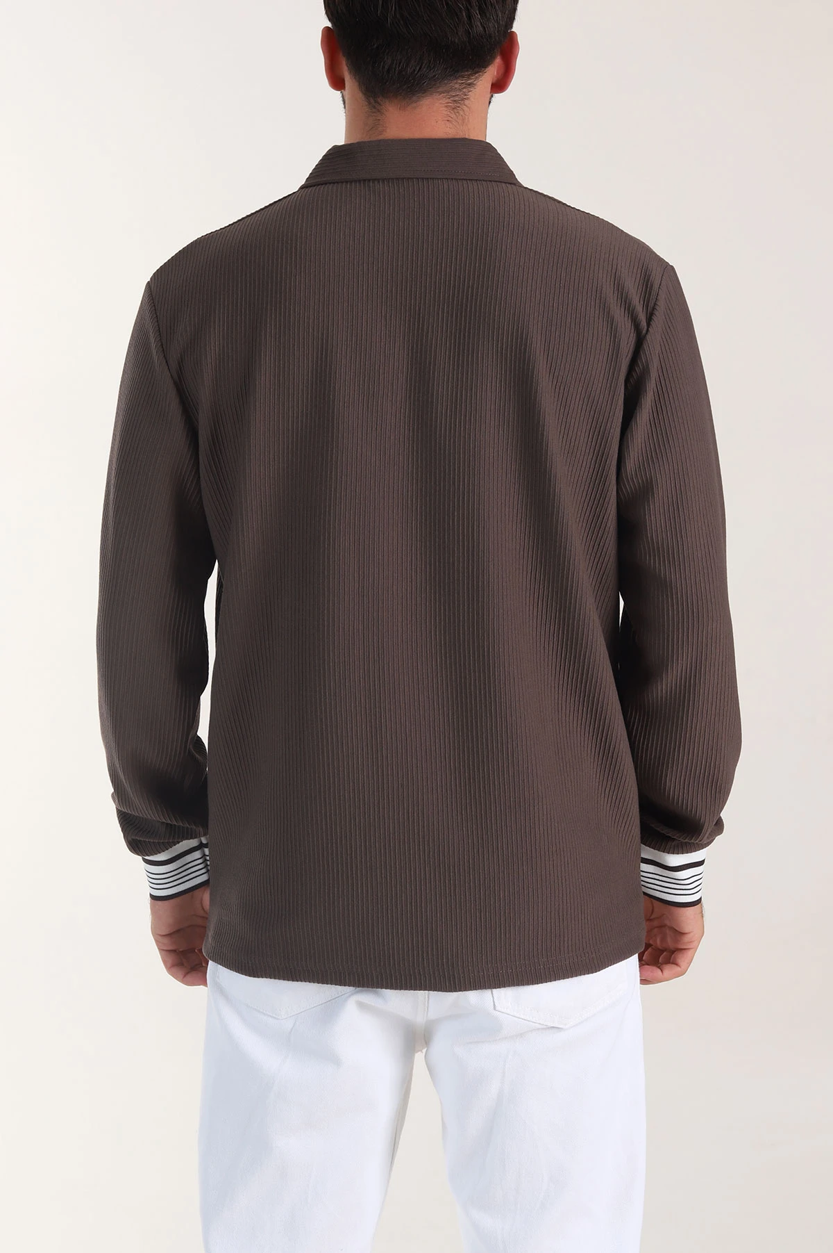 Kahverengi Fitilli Yarım Fermuarlı Dik Yaka Erkek Sweatshirt 404809