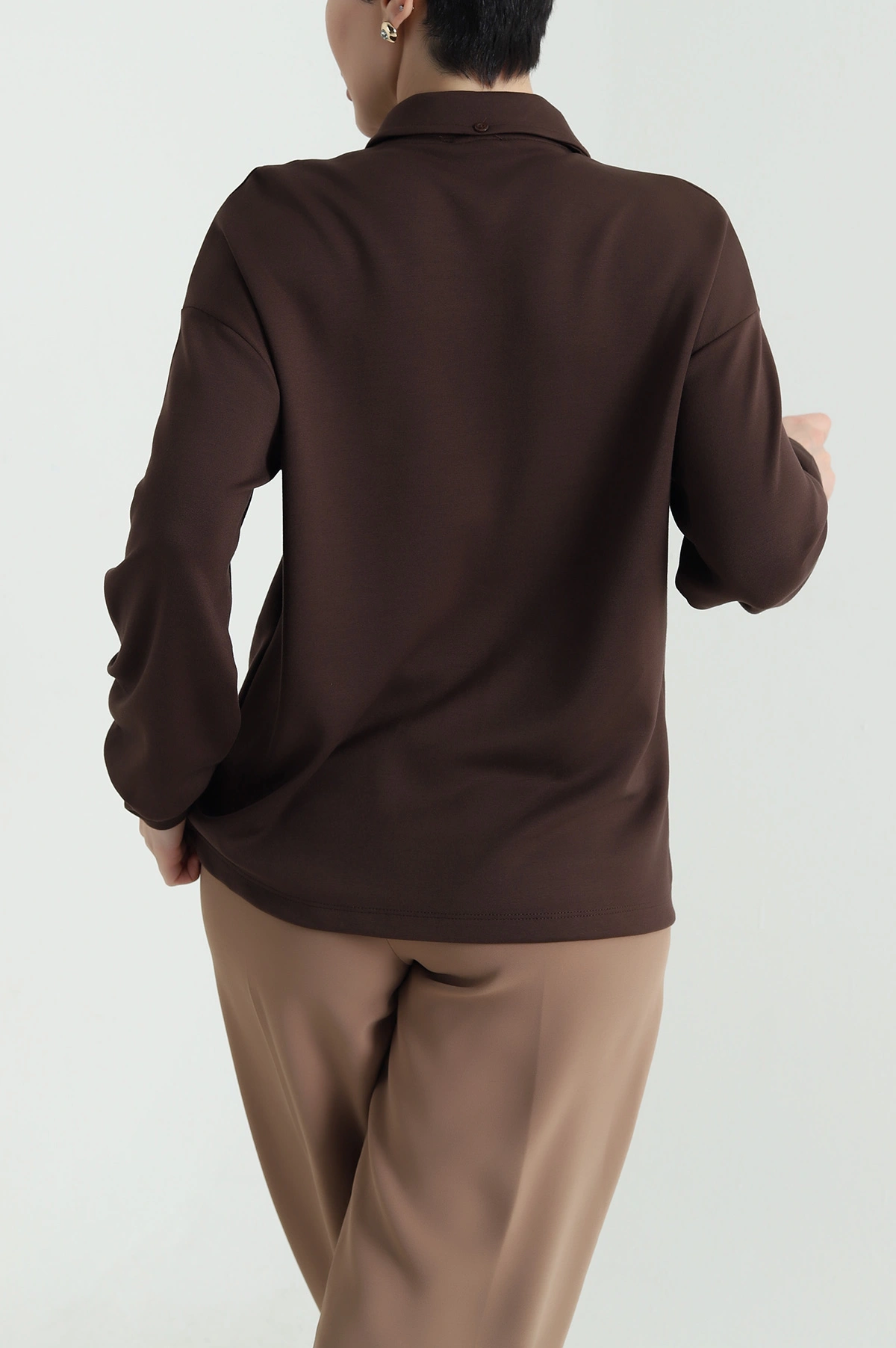 Kahverengi Fularlı Kadın Modal Bluz 441397
