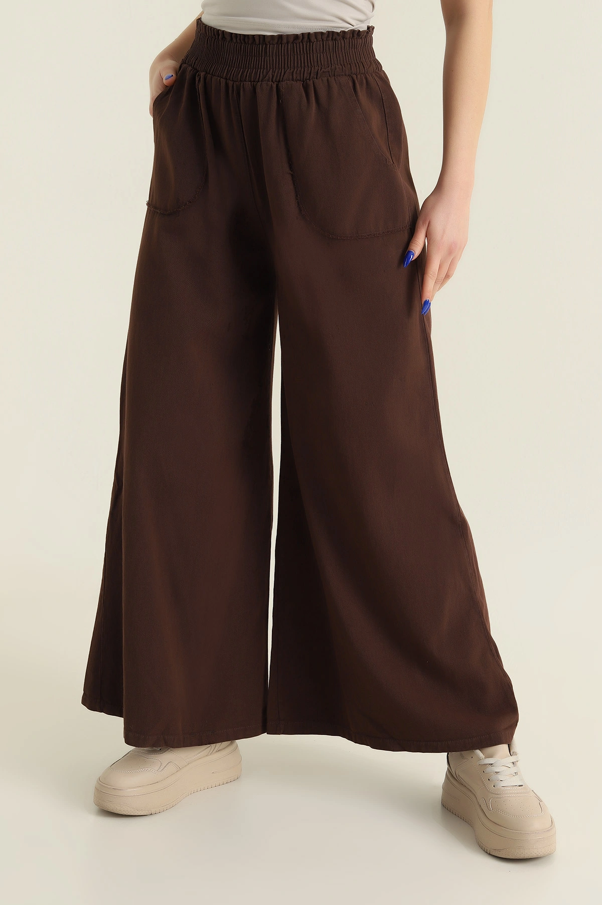 Kahverengi Gabardin İspanyol Paça Kadın Pantolon 426641