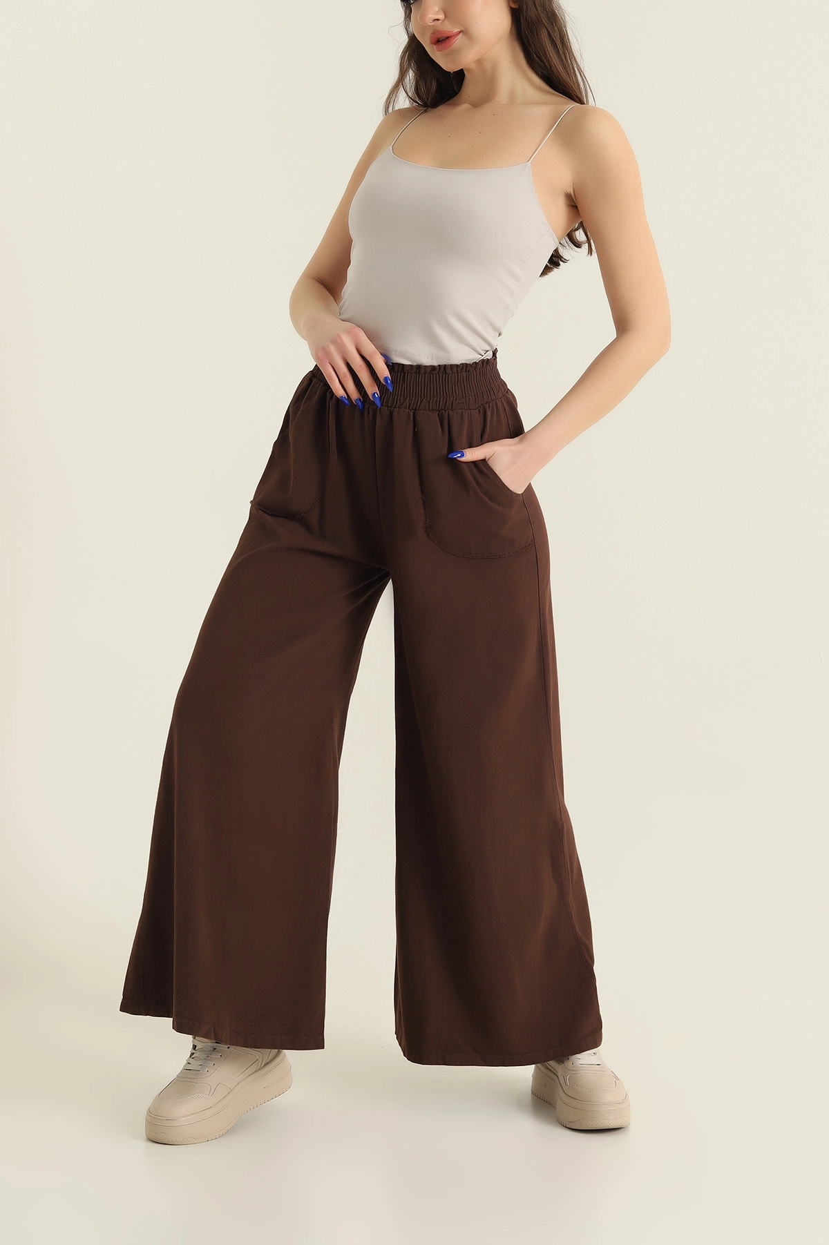 Kahverengi Gabardin İspanyol Paça Kadın Pantolon 426641