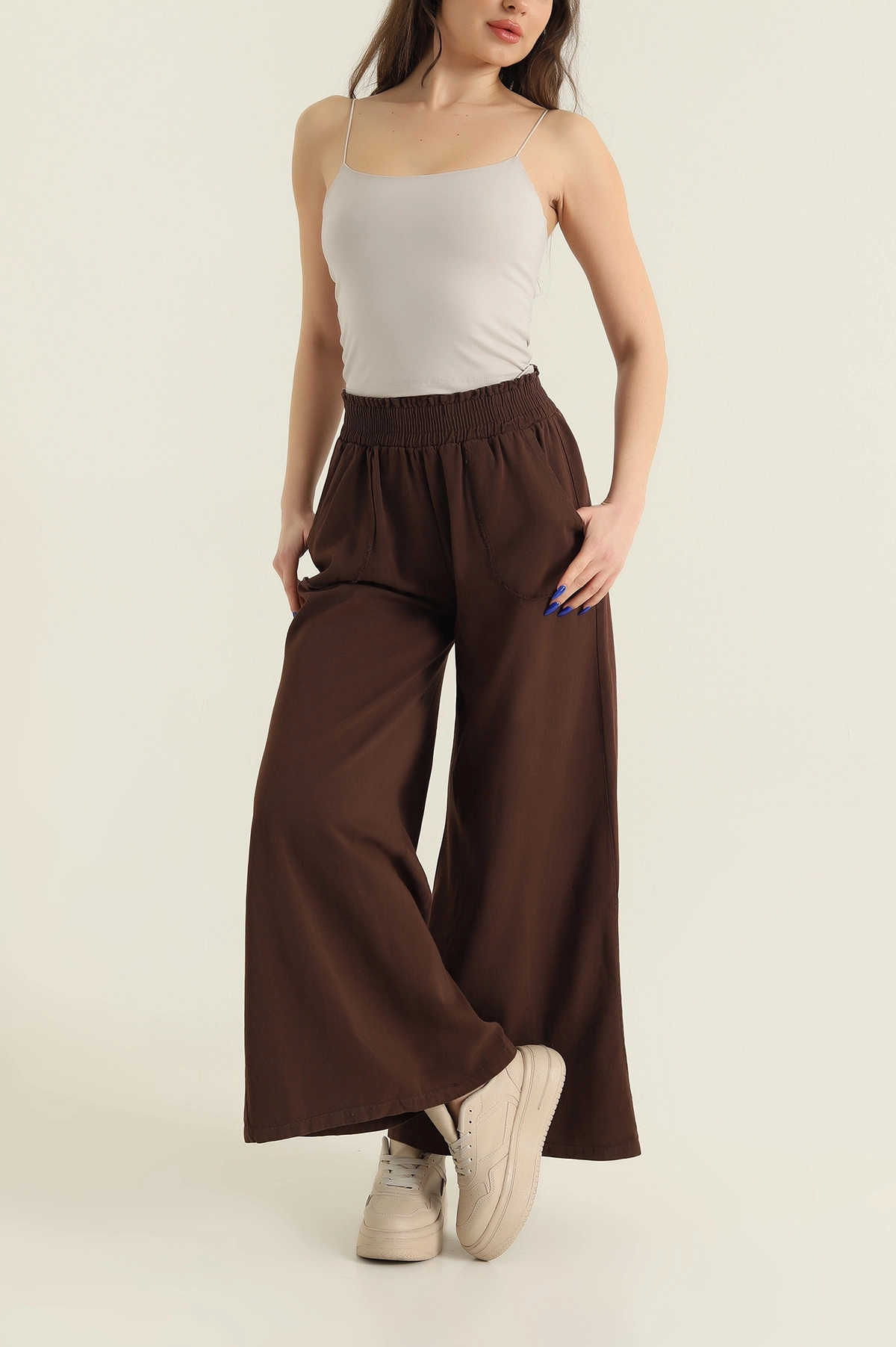 Kahverengi Gabardin İspanyol Paça Kadın Pantolon 426641