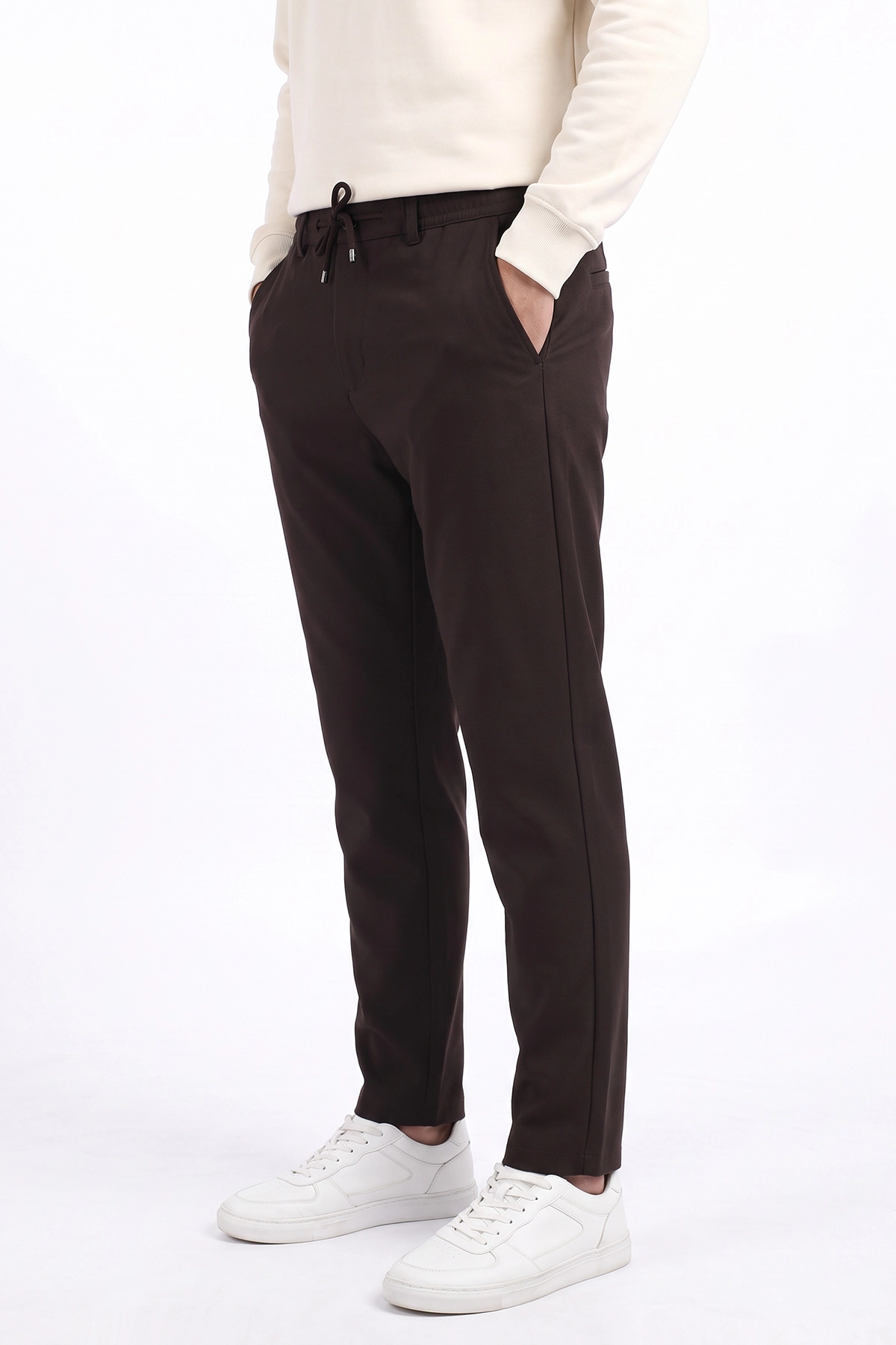 Kahverengi Gabardin Kumaş Bağlamalı Erkek Pantolon 491672