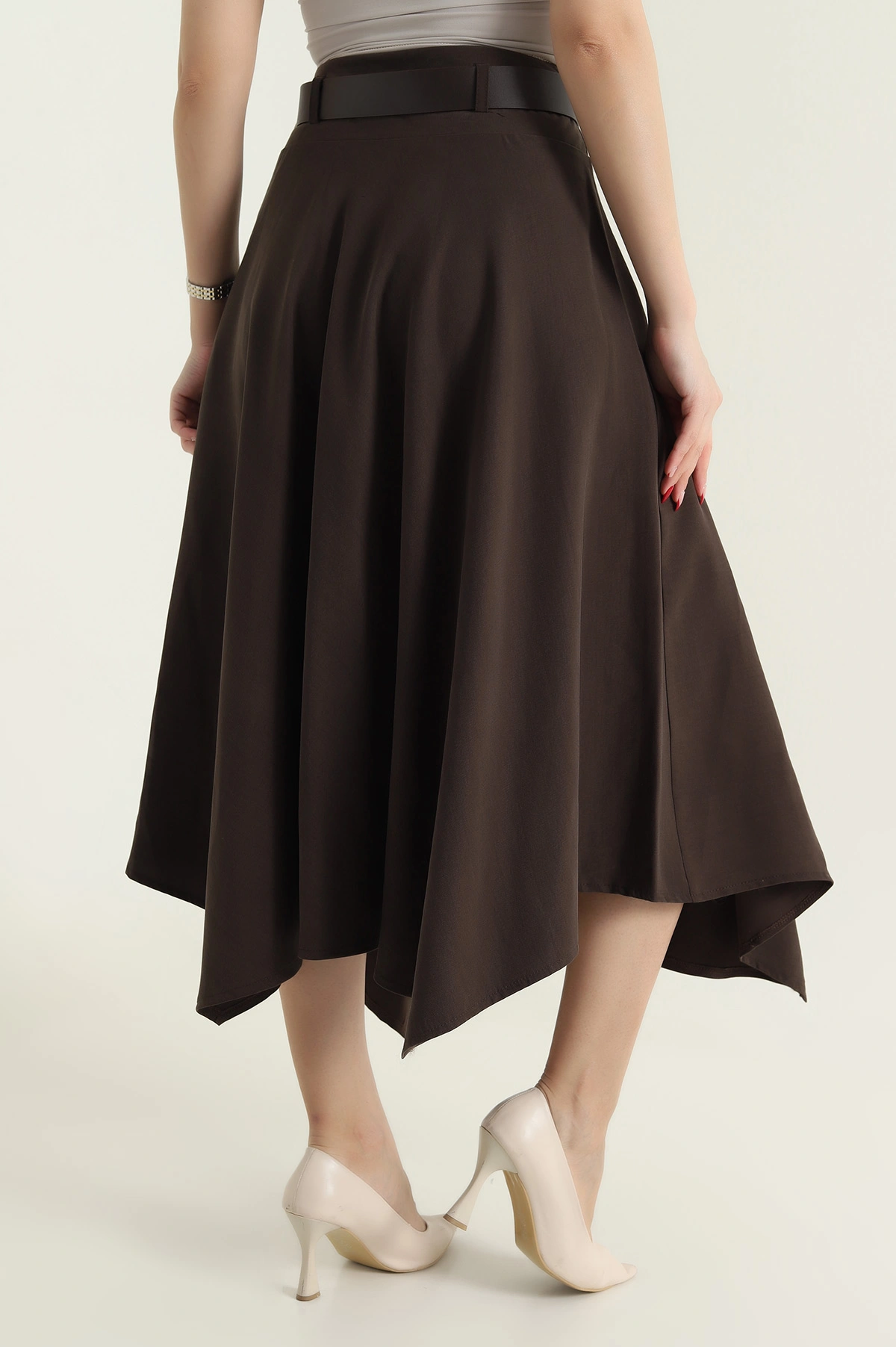 Kahverengi Gabardin Modal Mono Touch Kadın Etek 434050