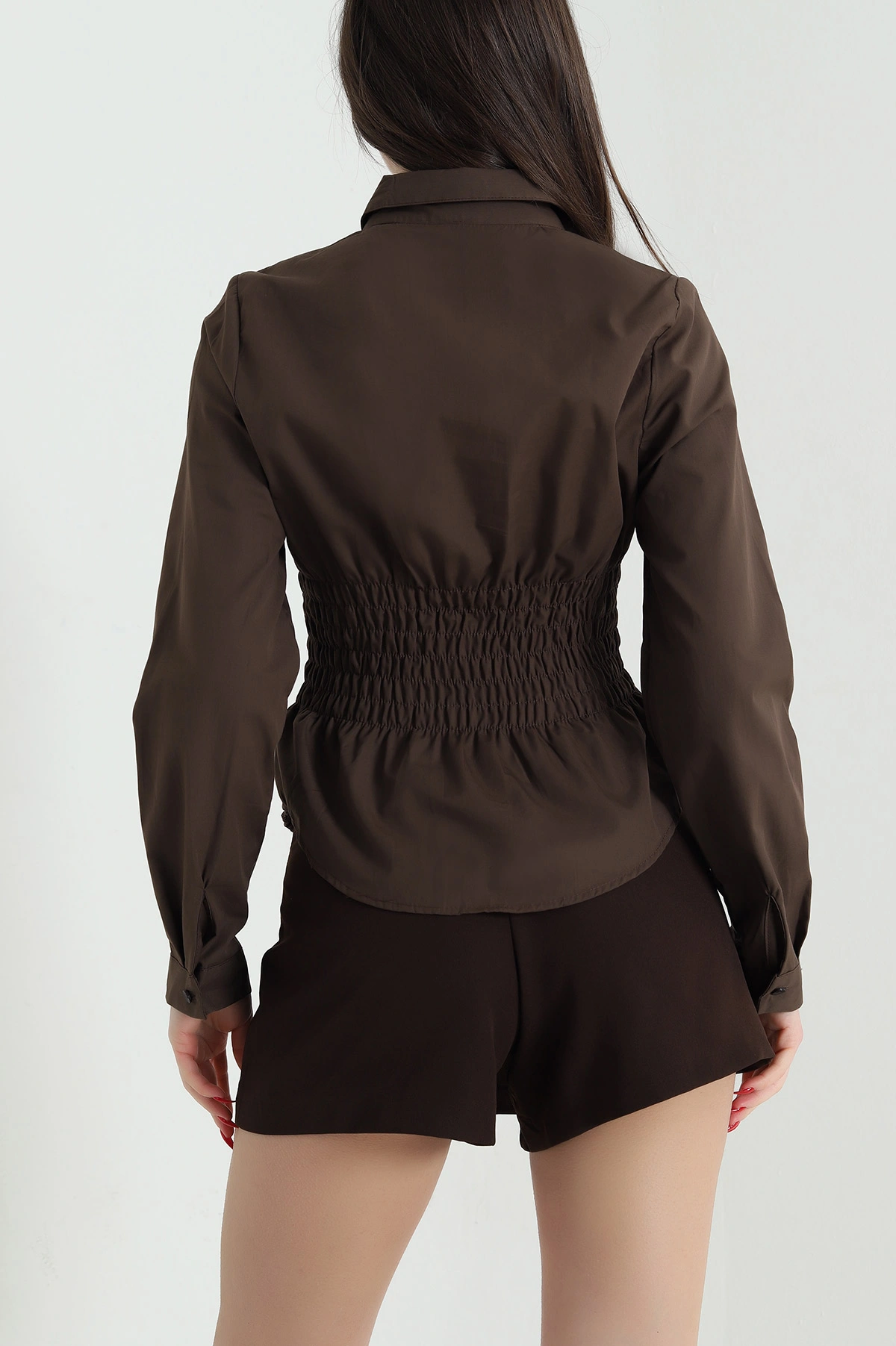 Kahverengi Gipeli Poplin Kadın Bluz 441412
