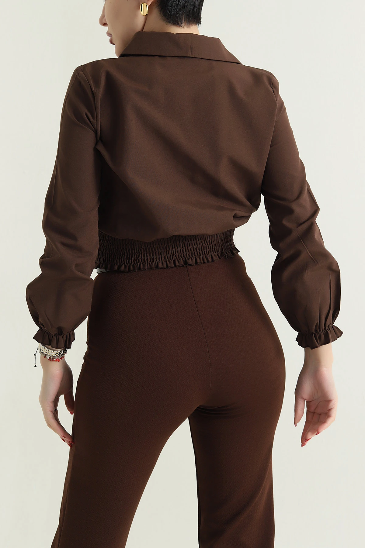 Kahverengi Gipeli Poplin Kadın Gömlek Bluz 436994