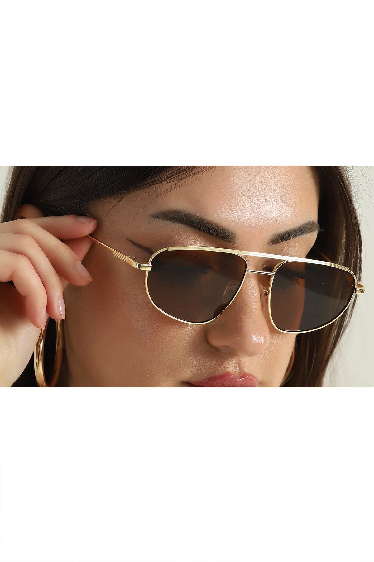 Kahverengi Gold Çerçeveli Unisex Güneş    Gözlük 361279