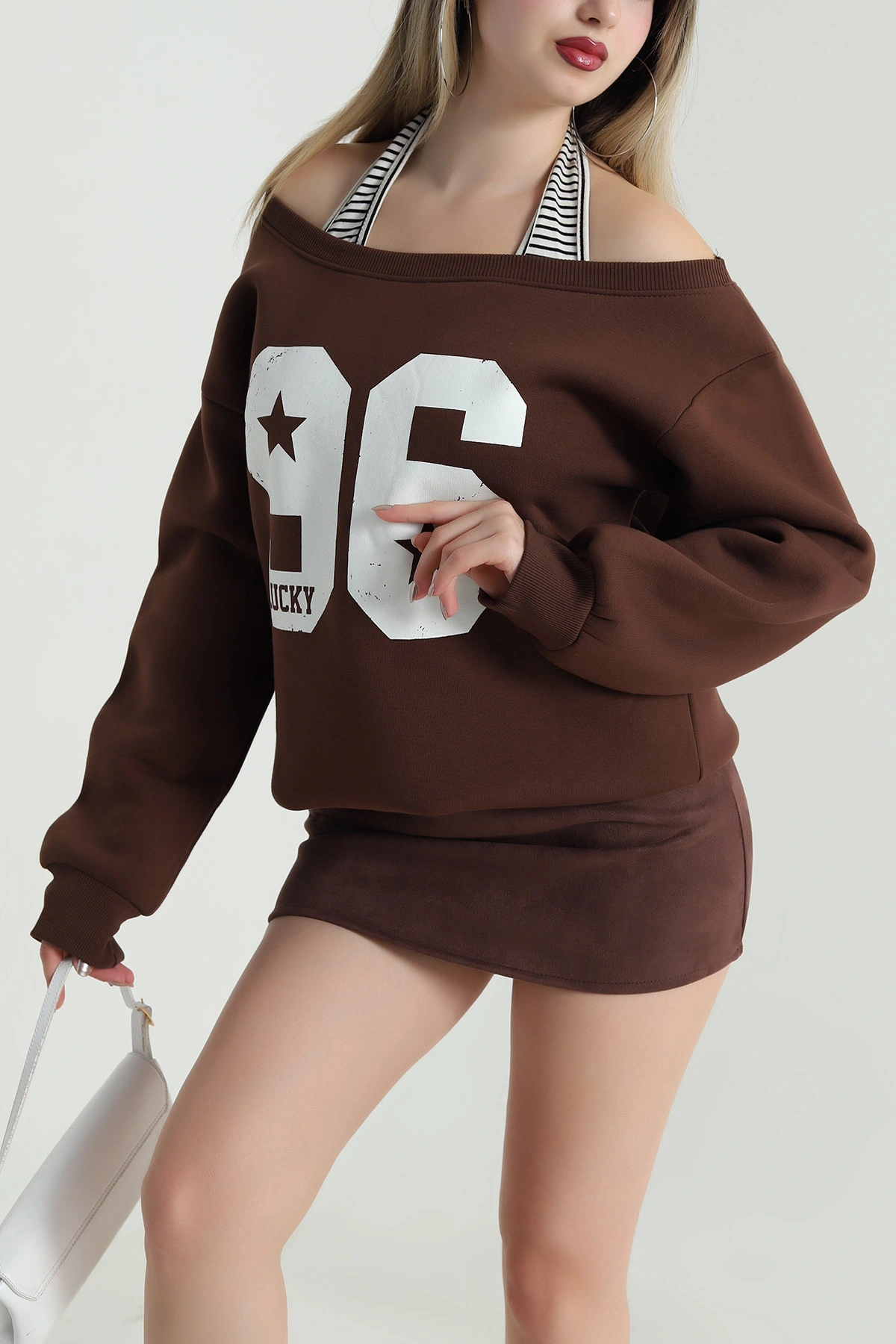 Kahverengi İç Atletli Şardonlu Kadın Sweat 489136