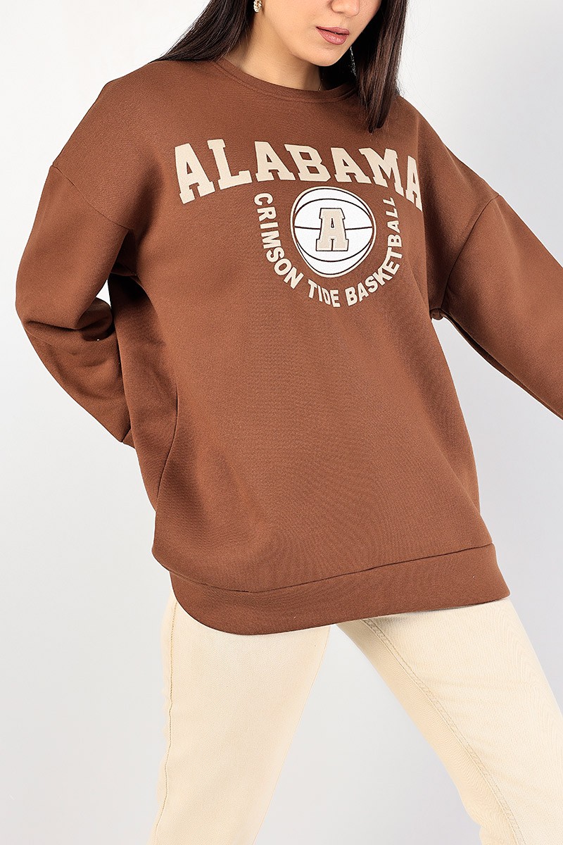 Kahverengi İçi Şardonlu Baskılı Bayan Sweat 85030