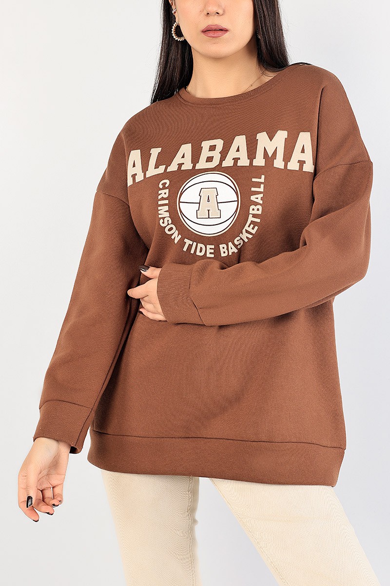 Kahverengi İçi Şardonlu Baskılı Bayan Sweat 85030