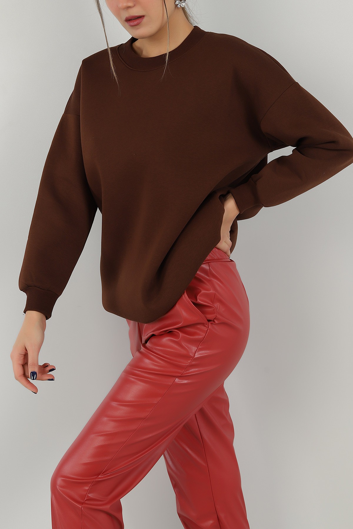 Kahverengi İçi Şardonlu Bayan Sweat 146628
