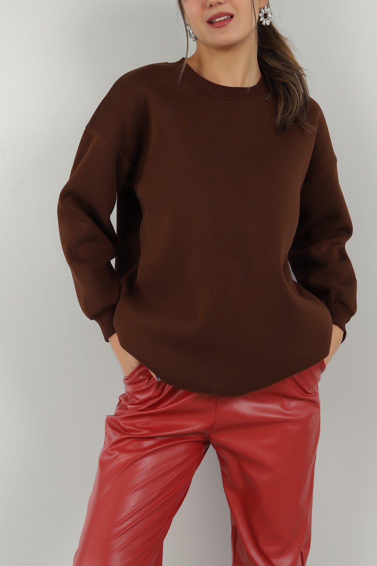 Kahverengi İçi Şardonlu Bayan Sweat 146628