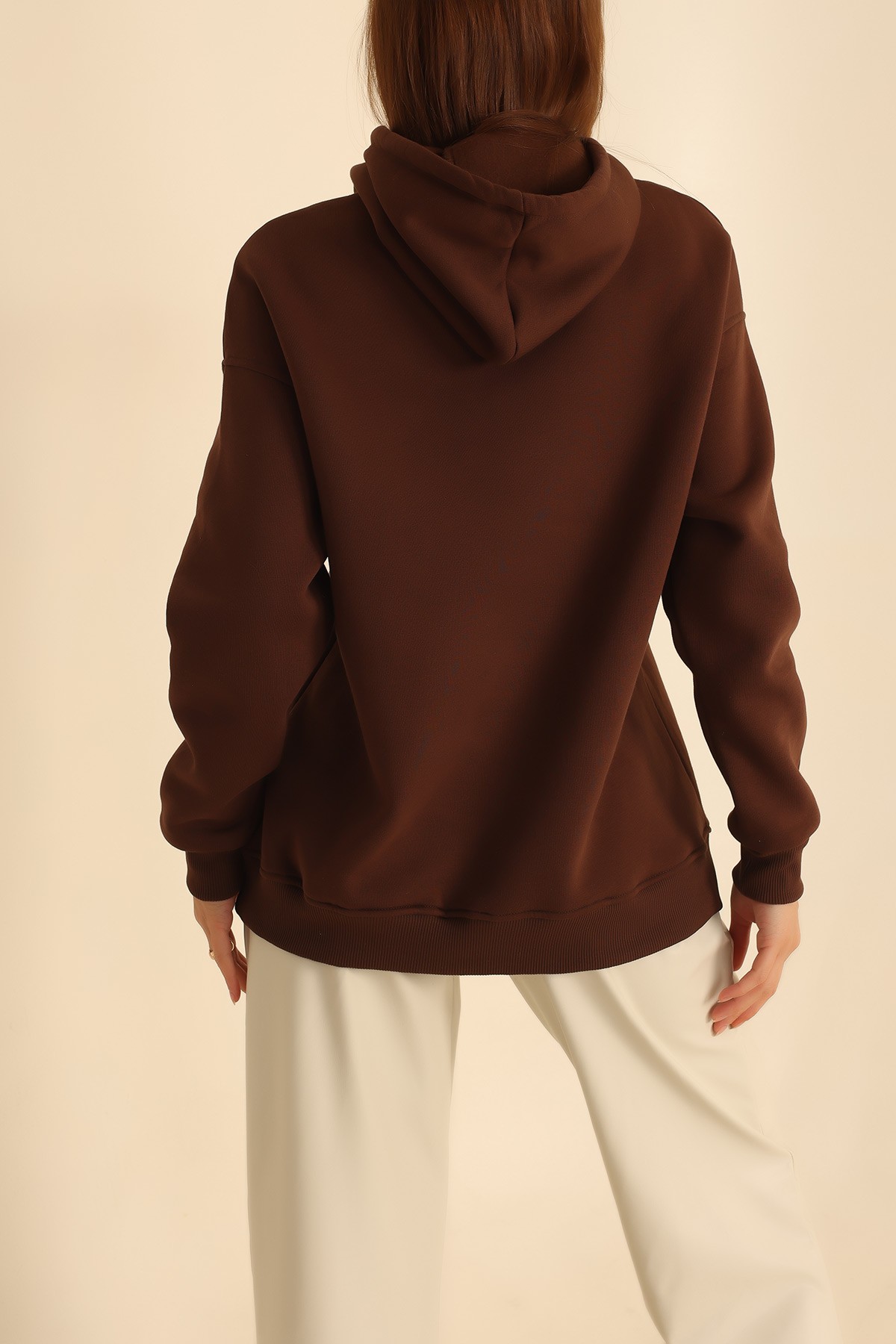 Kahverengi İçi Şardonlu Kanguru Cep Sweat 207838