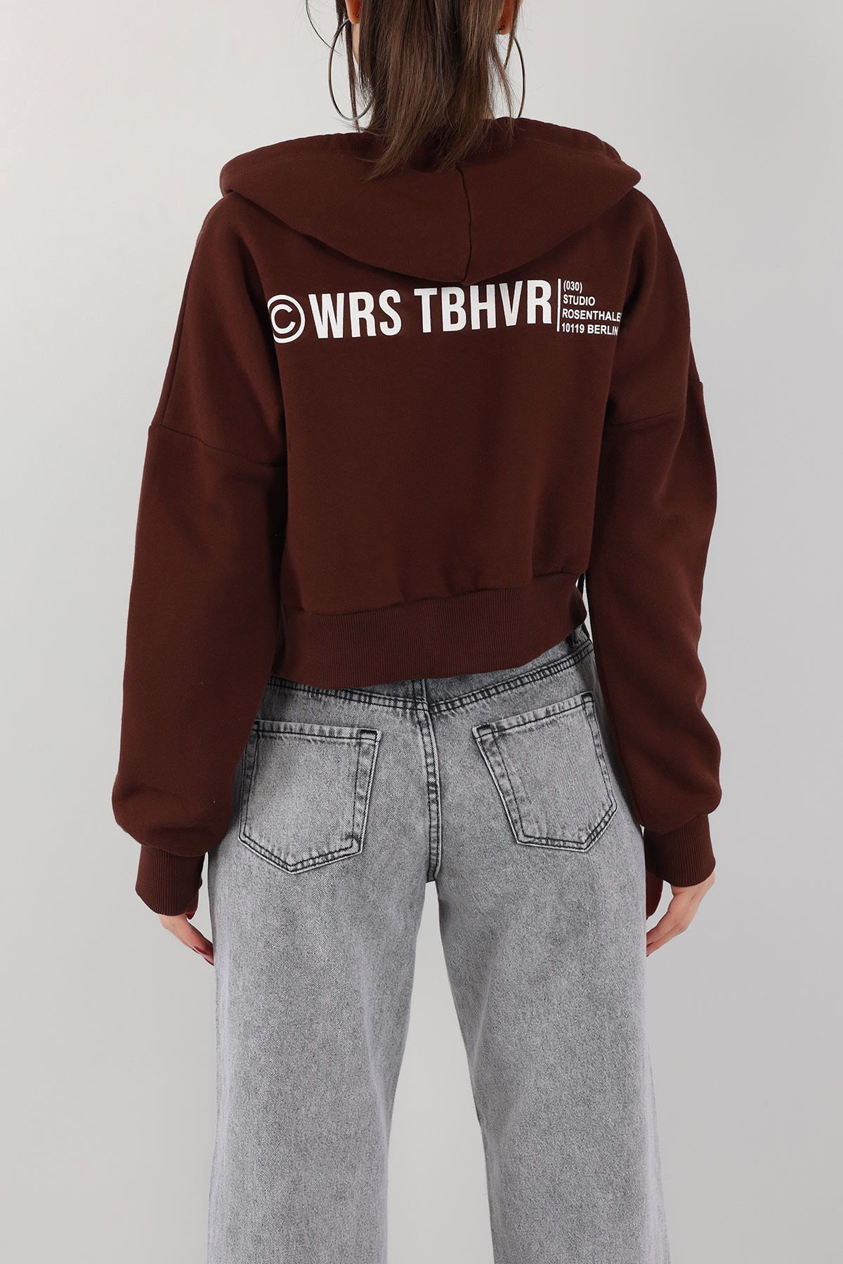 Kahverengi İçi Şardonlu Kapüşonlu Bayan Sweat 151383