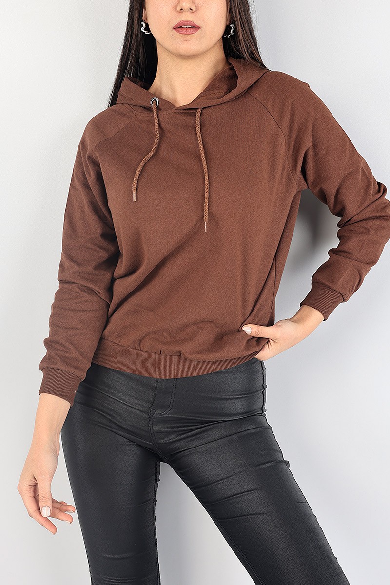 Kahverengi İçi Şardonlu Kapüşonlu Bayan Sweat 87747