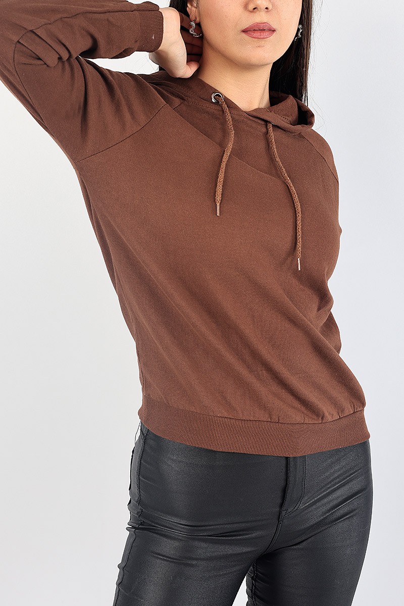 Kahverengi İçi Şardonlu Kapüşonlu Bayan Sweat 87747