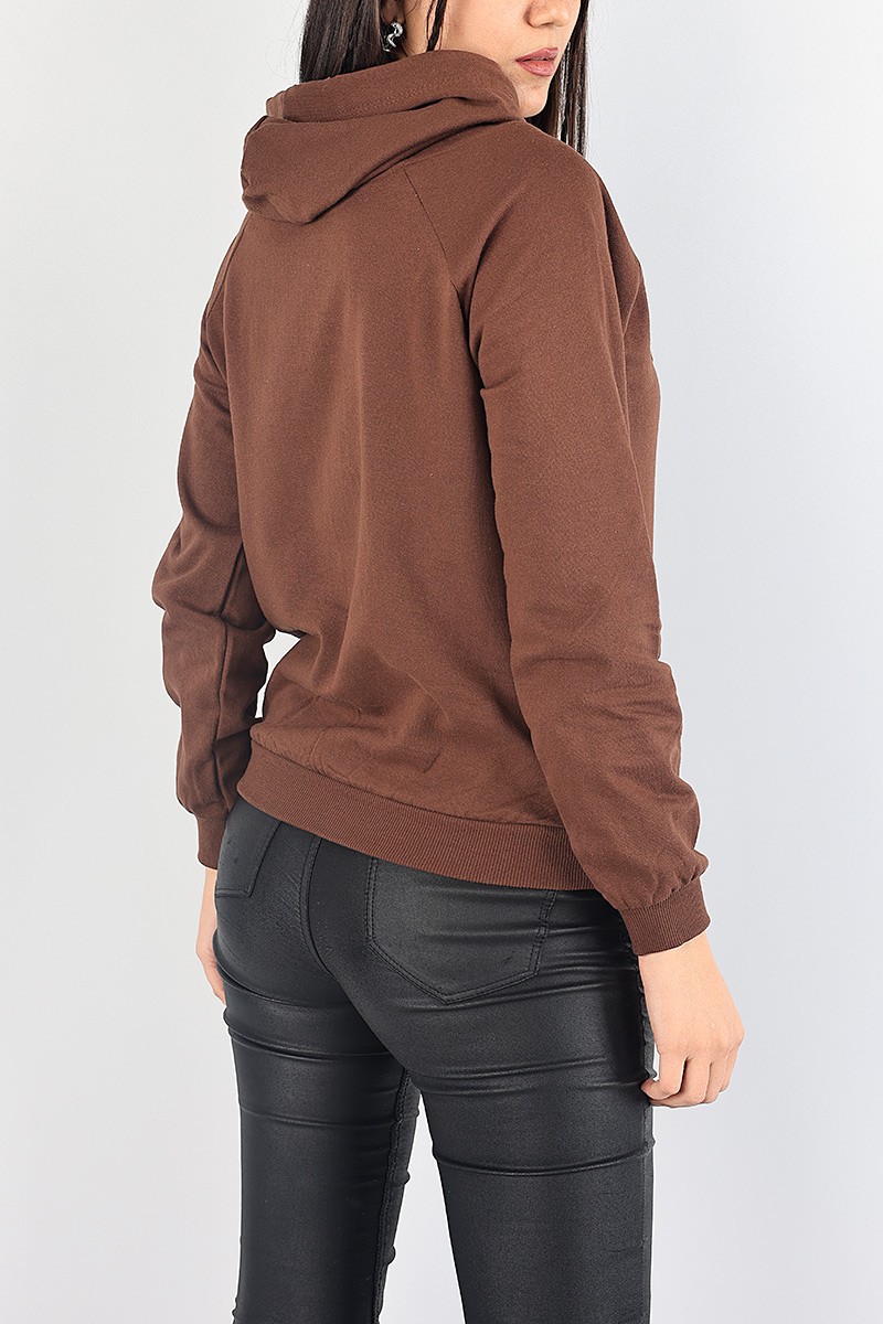 Kahverengi İçi Şardonlu Kapüşonlu Bayan Sweat 87747