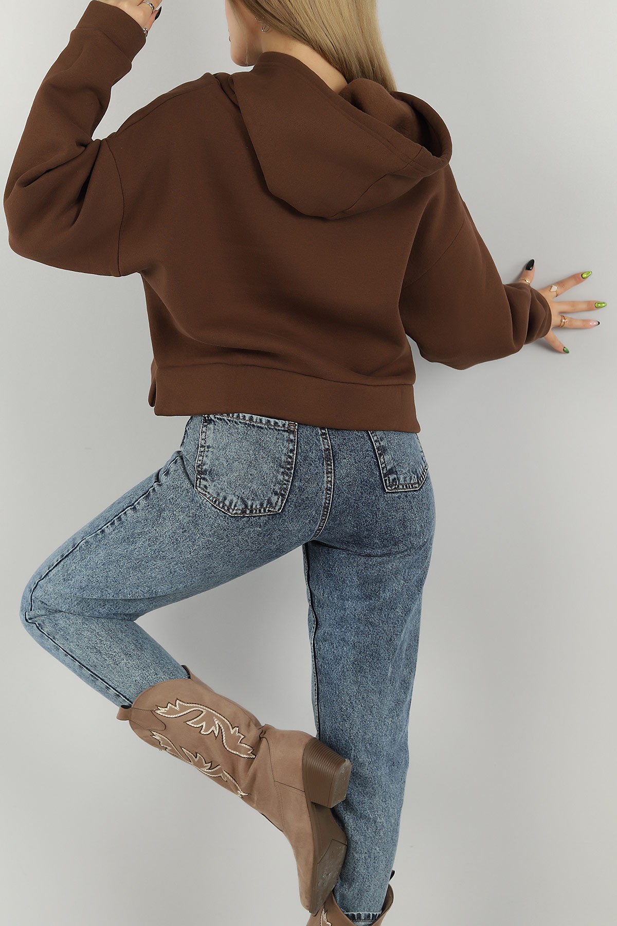 Kahverengi İçi Şardonlu Kapüşonlu Sweat 147930