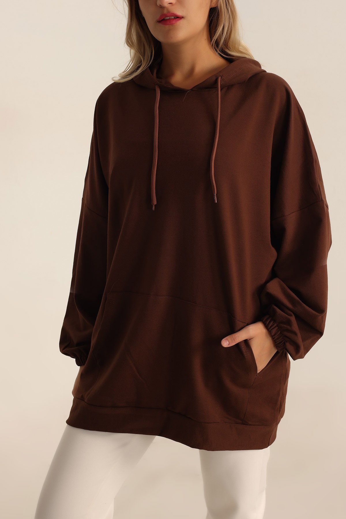 Kahverengi İki İp Kapşonlu Sweat Tunik 198418