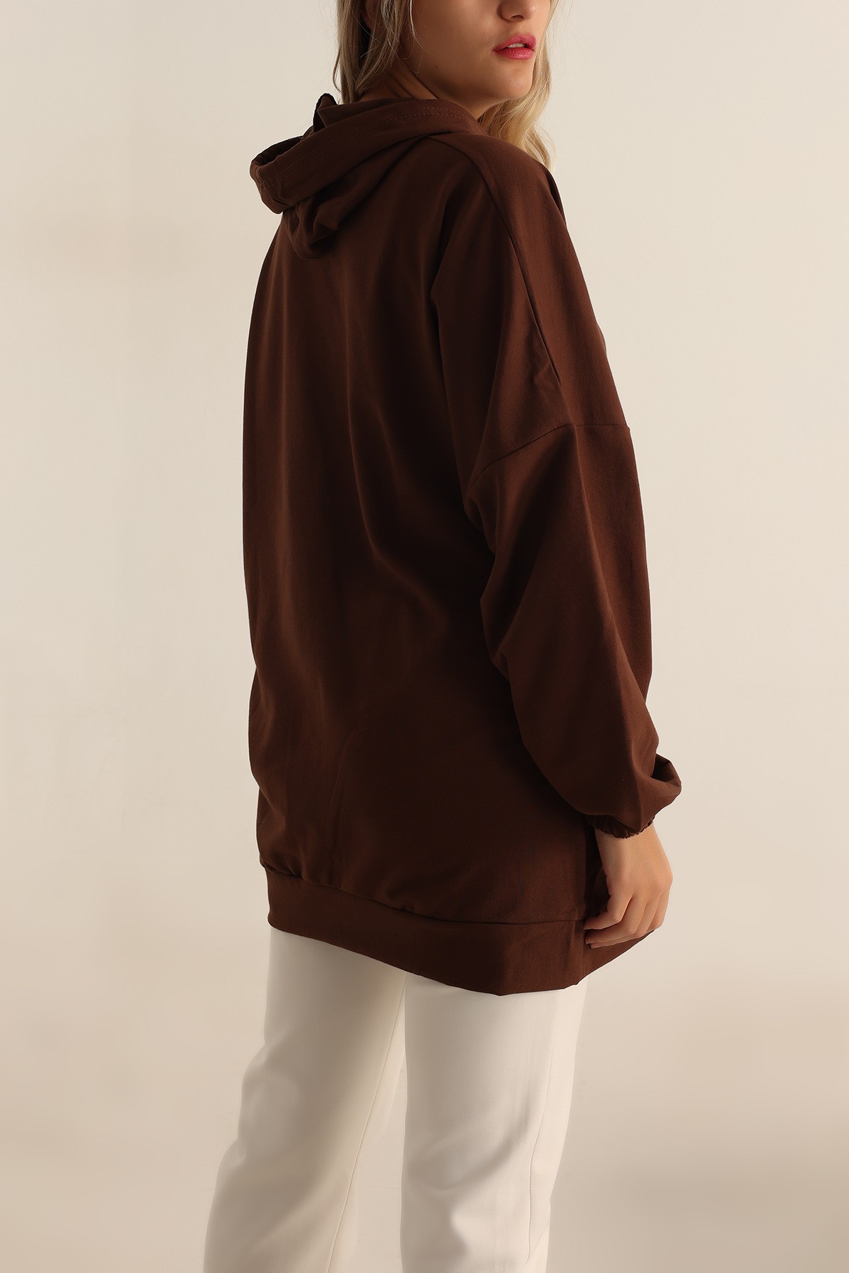 Kahverengi İki İp Kapşonlu Sweat Tunik 198418