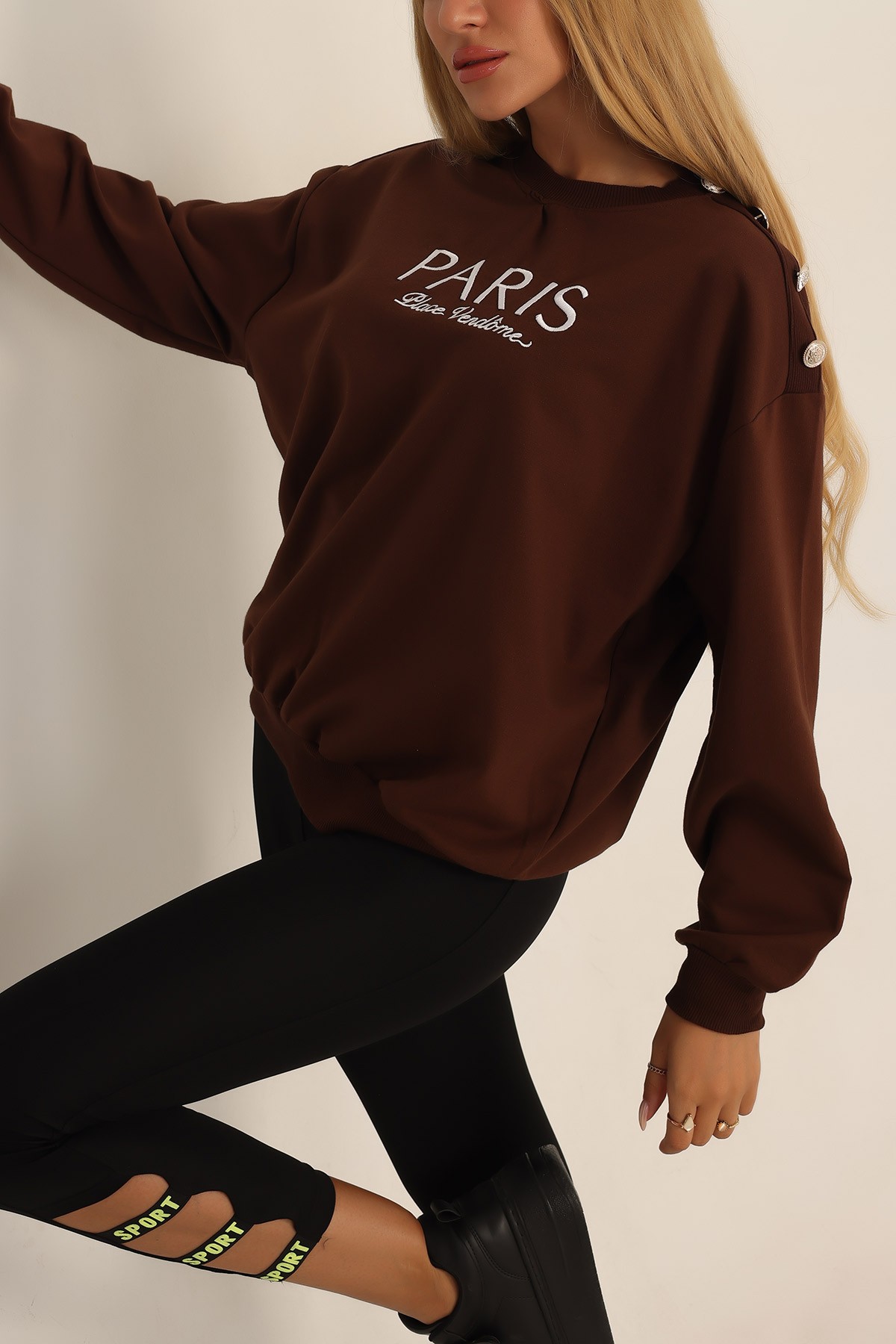 Kahverengi İki İp Nakışlı Sweat 199564