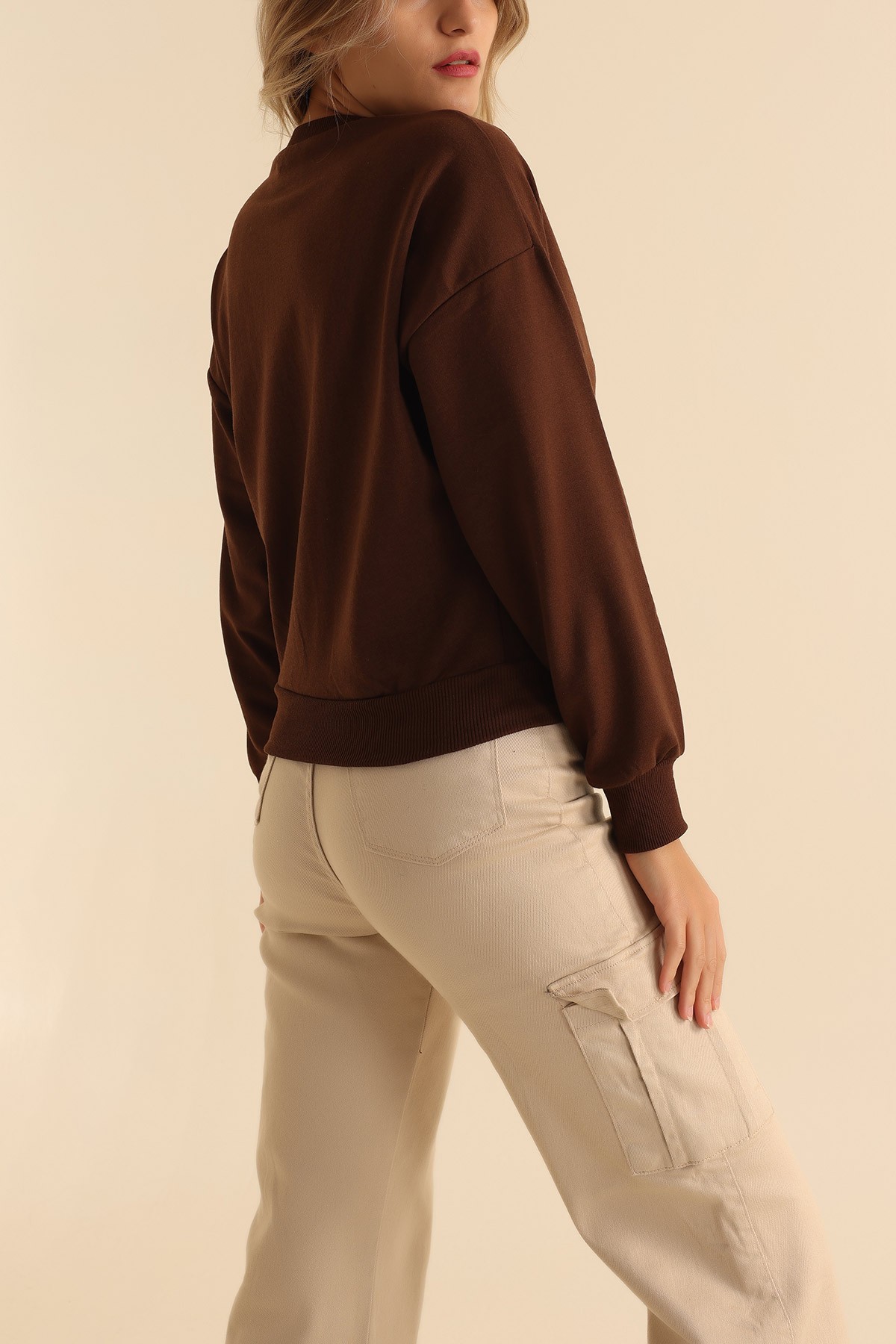 Kahverengi İki İp Oversize Sweat 199714