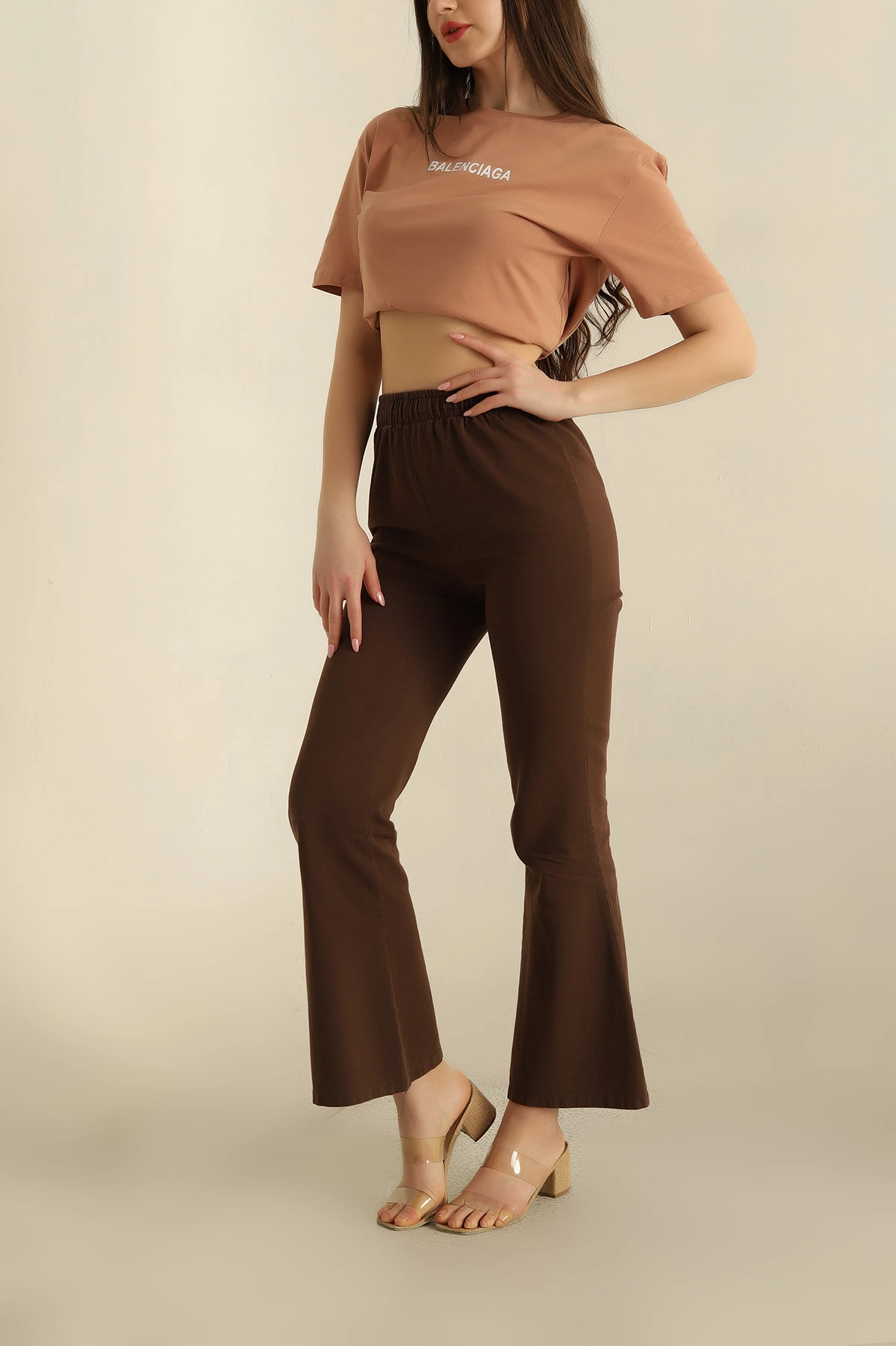 Kahverengi İspanyol Paça Gabardin Pantolon 258559