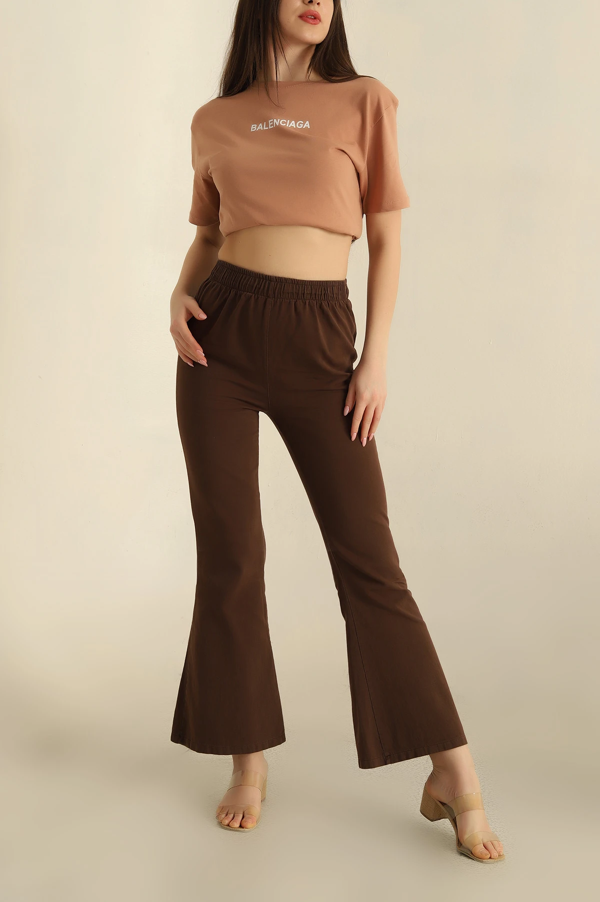 Kahverengi İspanyol Paça Gabardin Pantolon 258559