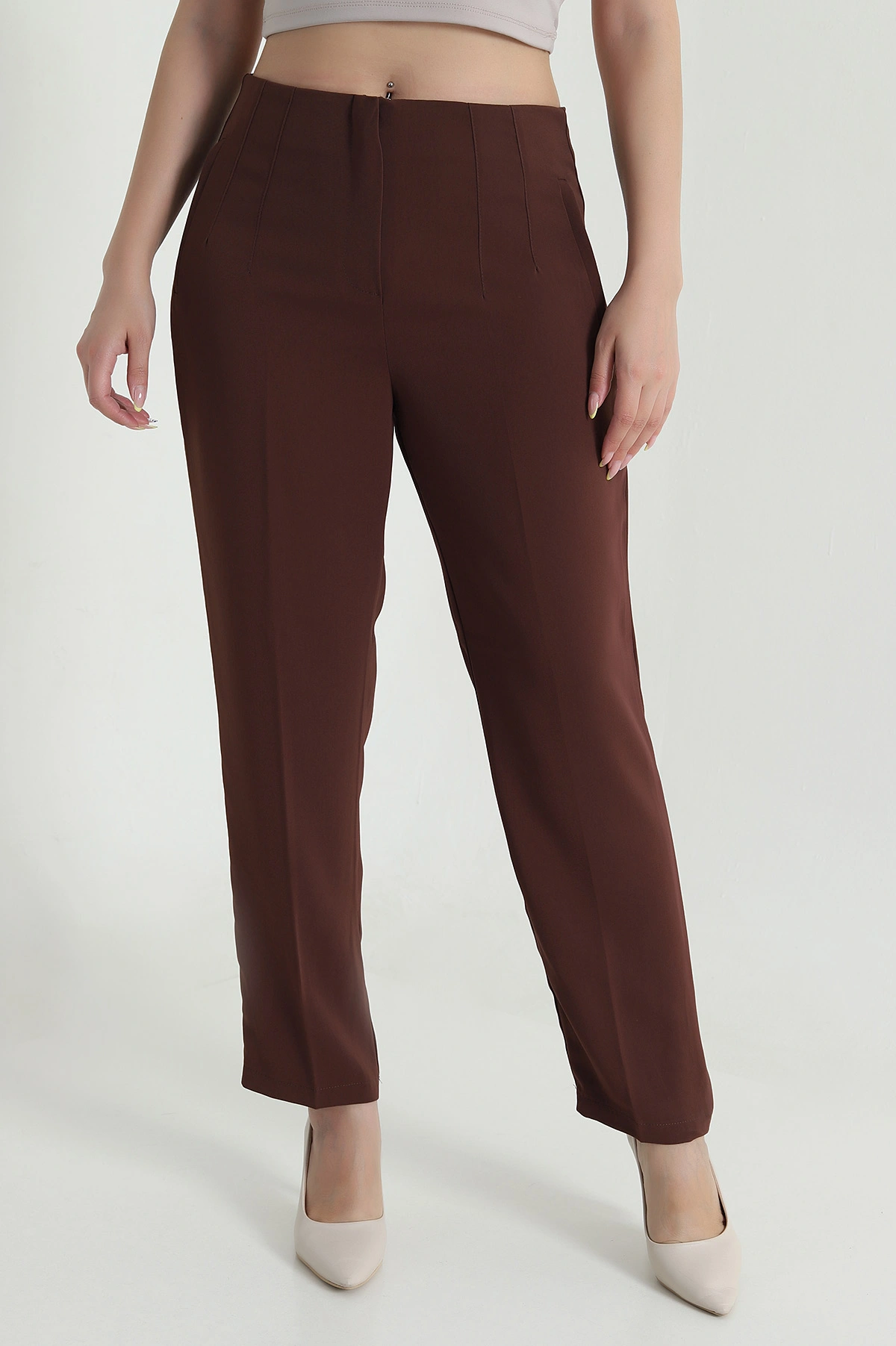Kahverengi İthal Crep Kadın Pantolon 470228