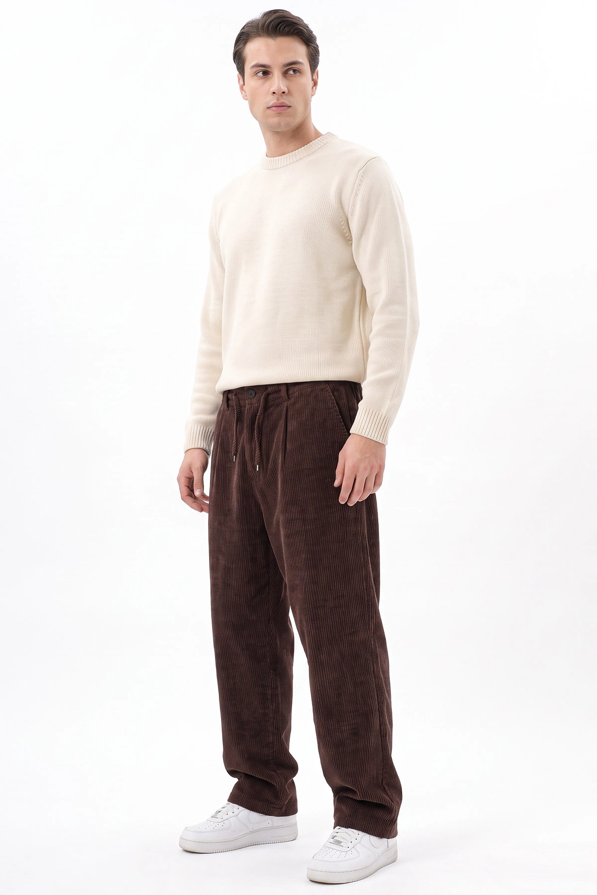 Kahverengi Kadife Kumaş Baggy Erkek Pantolon 491685