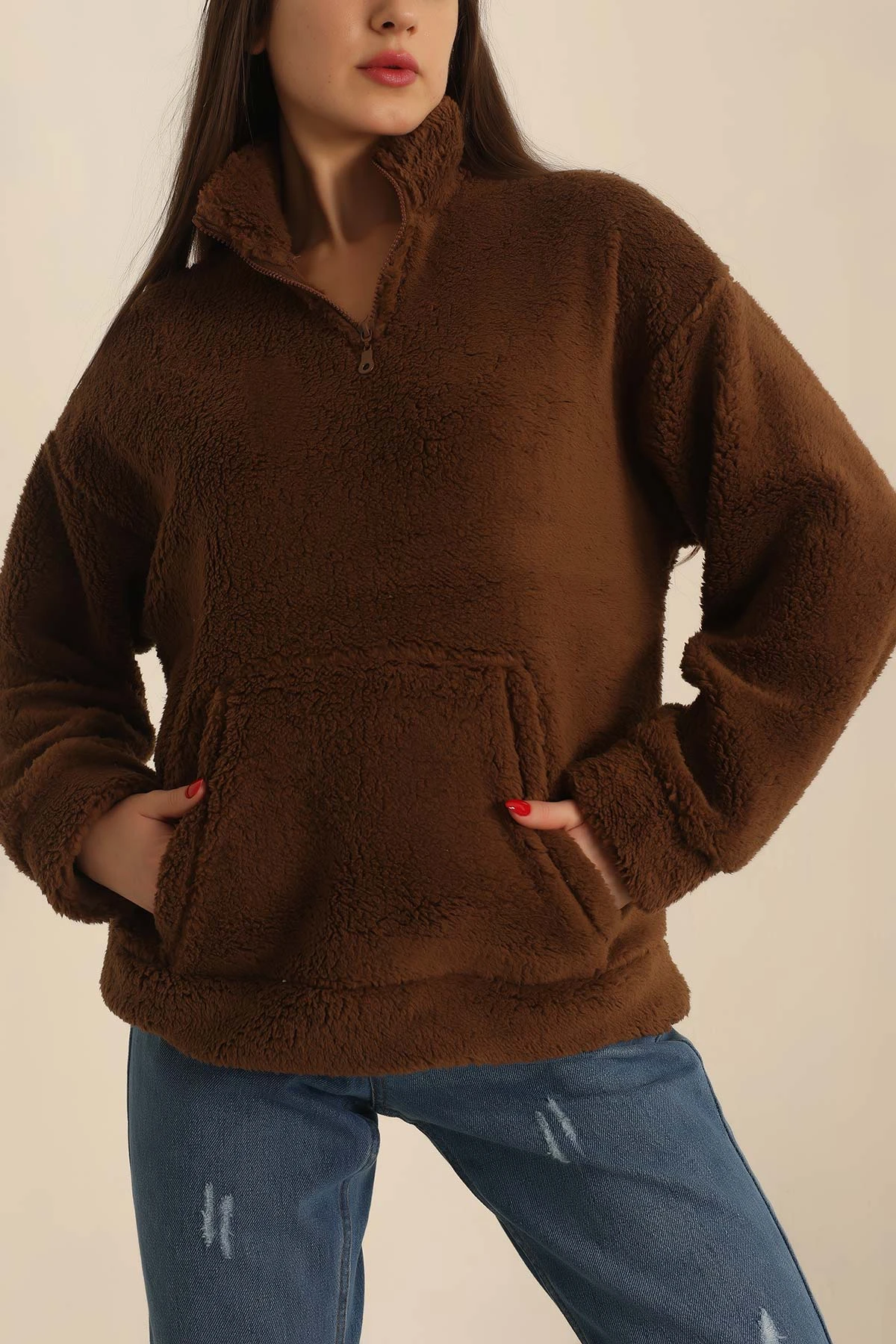 Kahverengi Kanguru Cepli Yumoş Sweat 231697