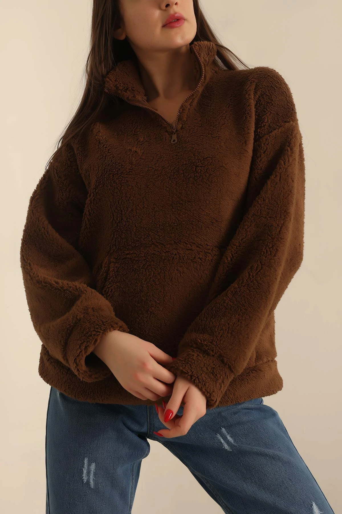Kahverengi Kanguru Cepli Yumoş Sweat 231697