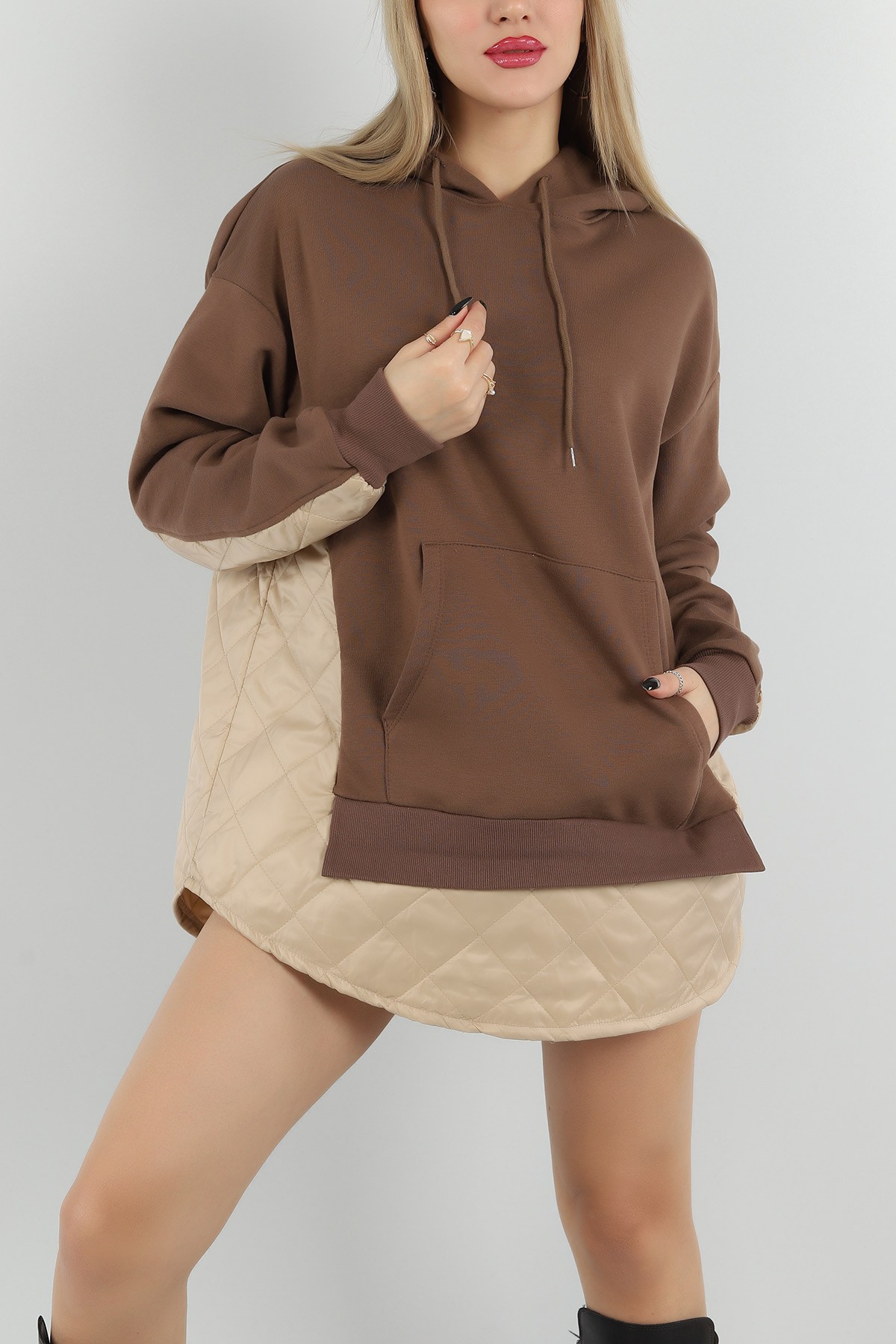 Kahverengi Kapitone Garnili Şardonlu Sweat 149903