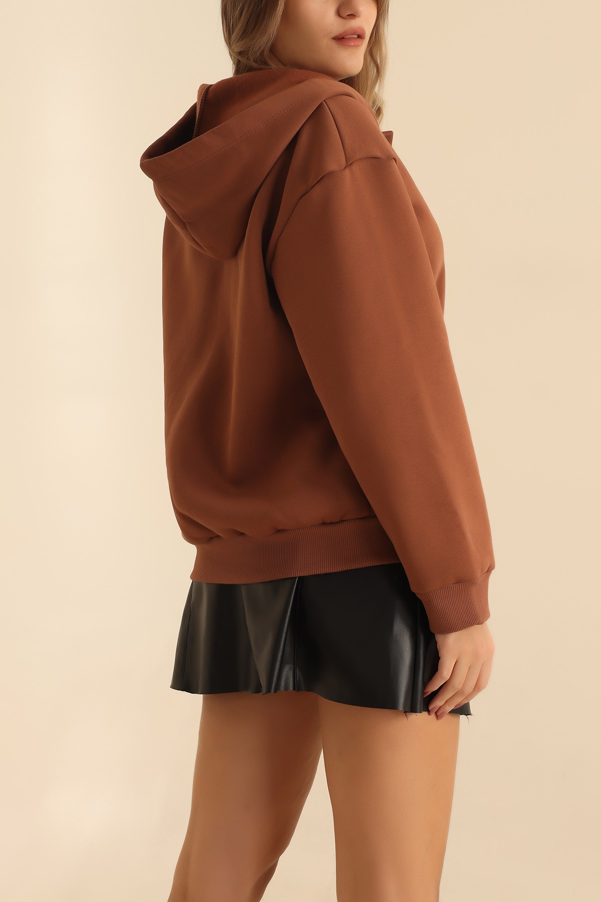Kahverengi Kapüşonlu Şardonlu Bayan Sweat 217687