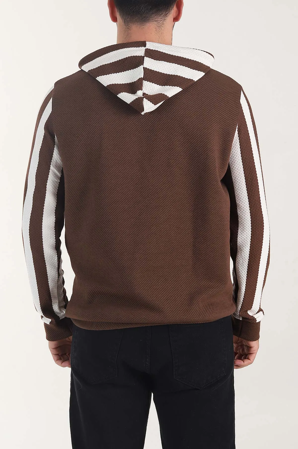 Kahverengi Kapüşonlu Şerit Detaylı Erkek Sweatshirt 408067
