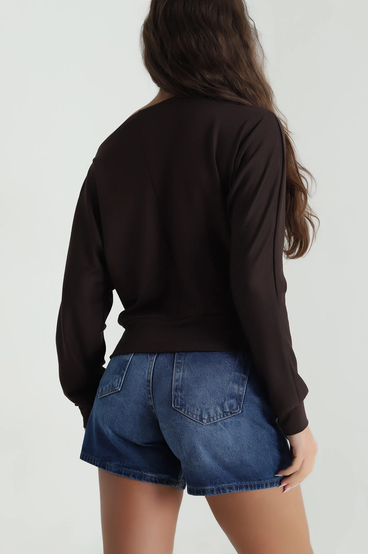 Kahverengi Kayık Yaka Modal Kadın Bluz 484699