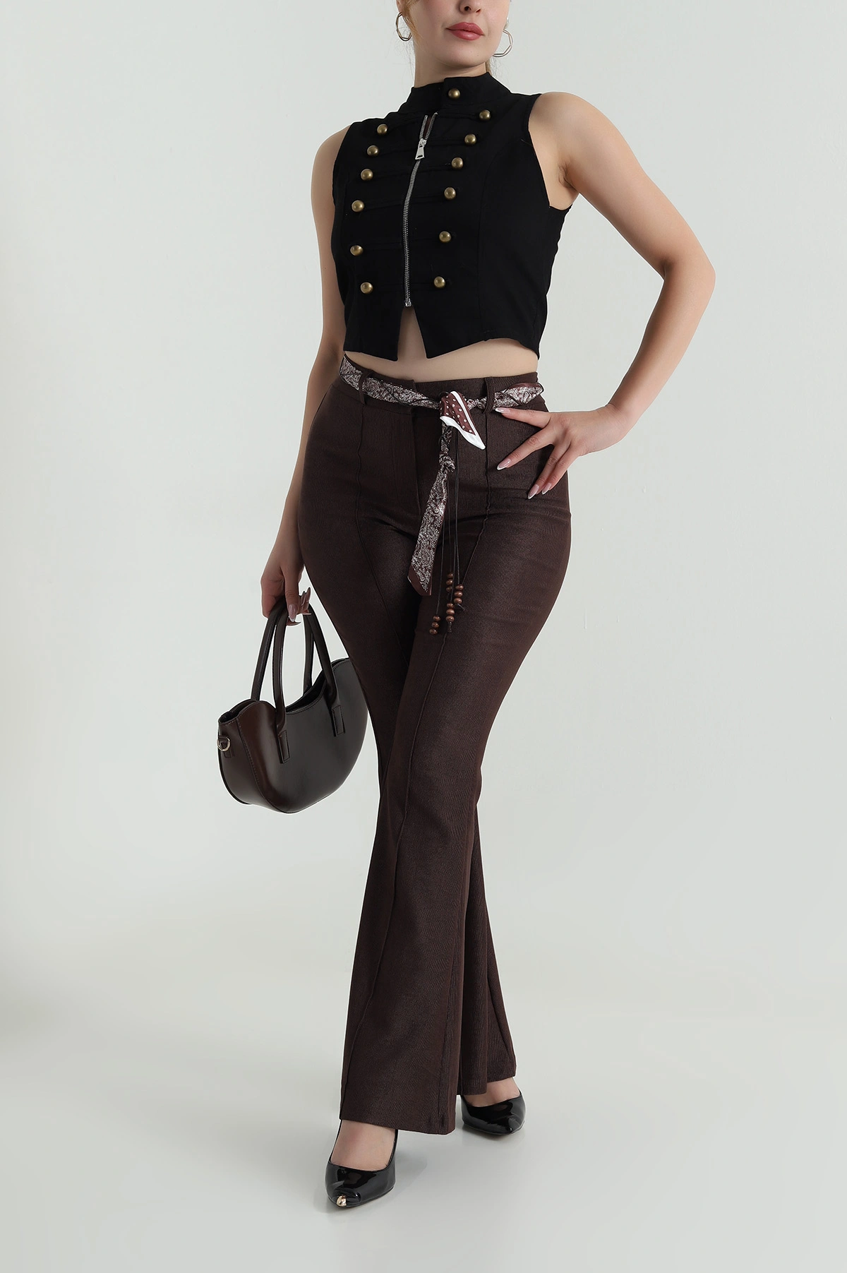 Kahverengi Kemerli Massimo Kadın Pantolon 485984
