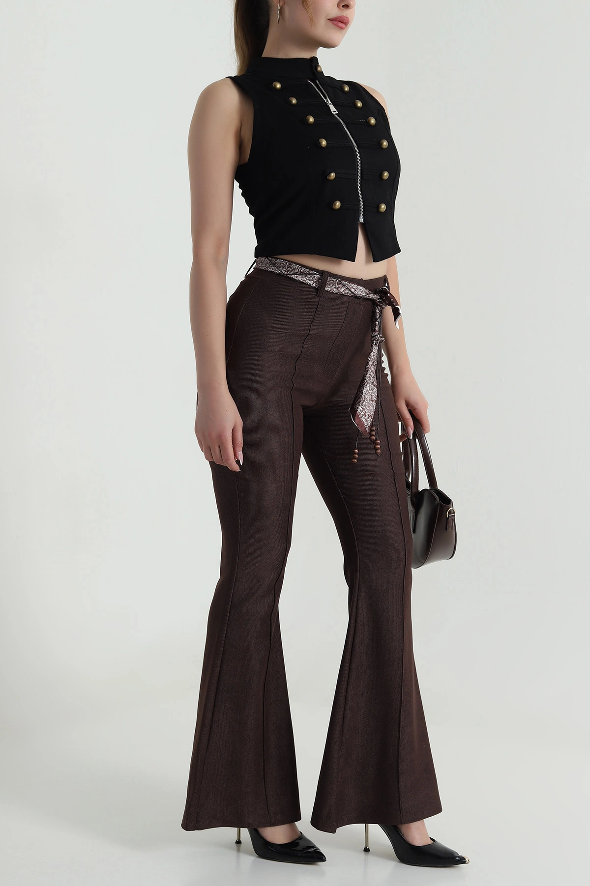 Kahverengi Kemerli Massimo Kadın Pantolon 485984