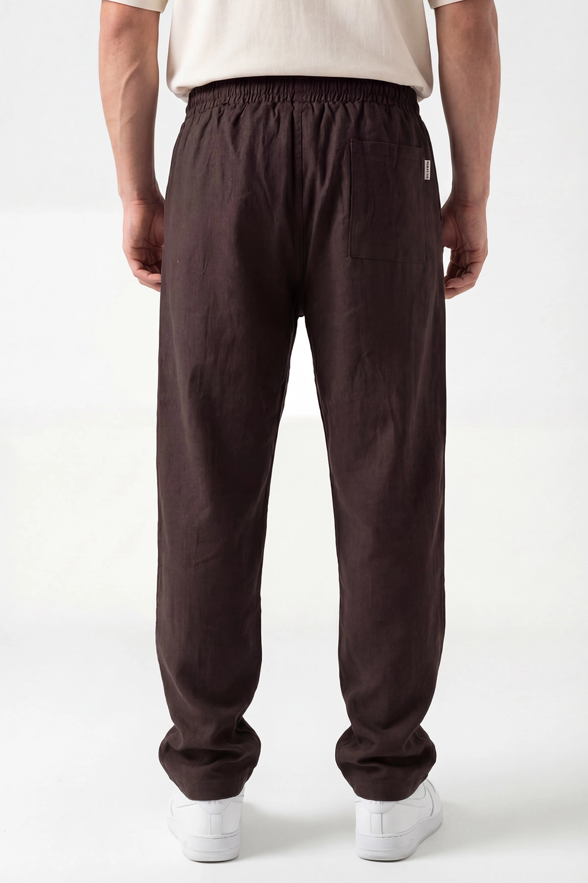 Kahverengi Keten Baggy Belden Bağlamalı Erkek Pantolon 442755