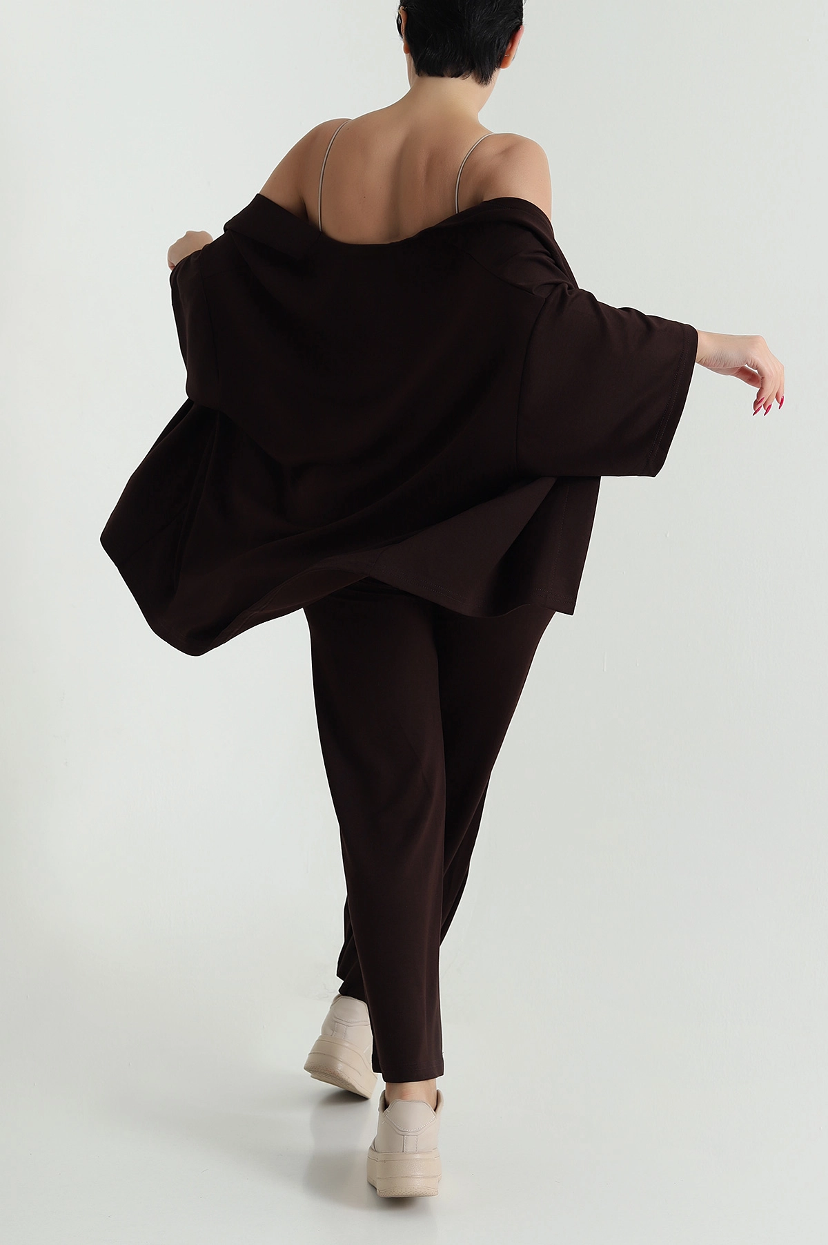Kahverengi Kimono Pantolon Kadın İkili Takım 479533