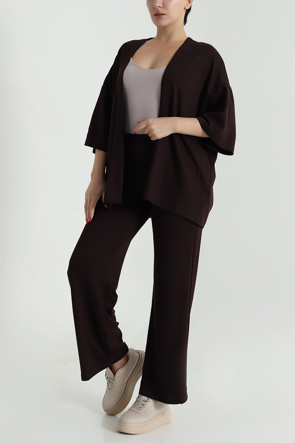 Kahverengi Kimono Pantolon Kadın İkili Takım 479533