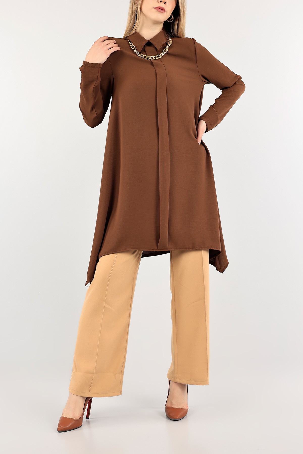 Kahverengi Kolyeli Aerobin Kumaş Tunik 109426