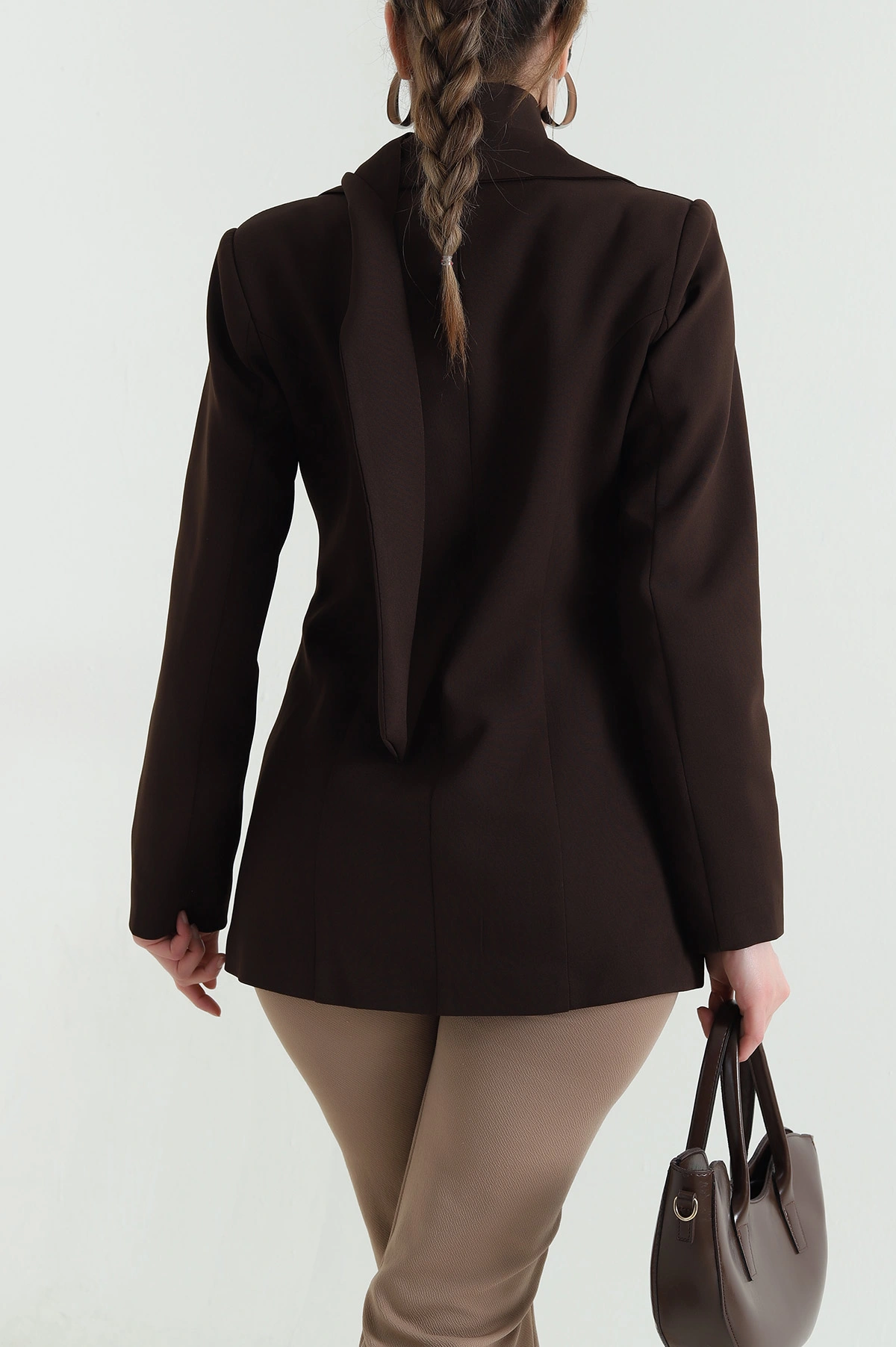 Kahverengi Kuşaklı Dabıl Blazer Kadın Ceket 447479